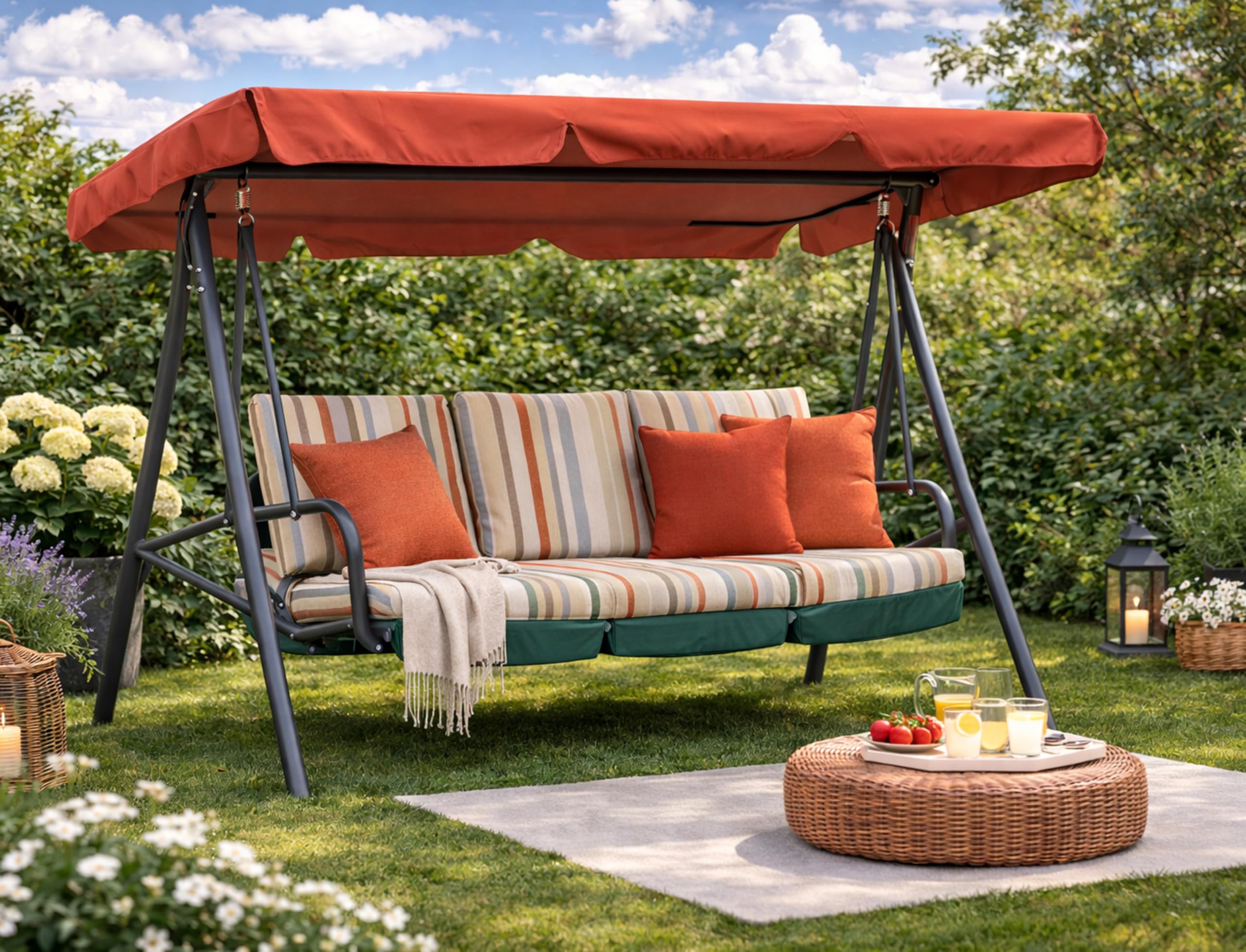 QUICK STAR Copertura Dondolo 3 Posti 200 x 145 cm Arancione-Rosso Impermeabile | Tettuccio per Altalena da Giardino | Telo Ricambio Universale | Tetto UV 50