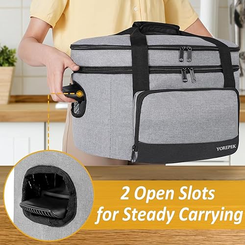 Miniatura 5 de YOREPEK 2 Layer Slow Cooker Carrier, Compatible with 6, 7, 8 Quart Crock-Pot, Insulated Large Slow Cooker Travel Bag with Bottom Pad Lid Fasten