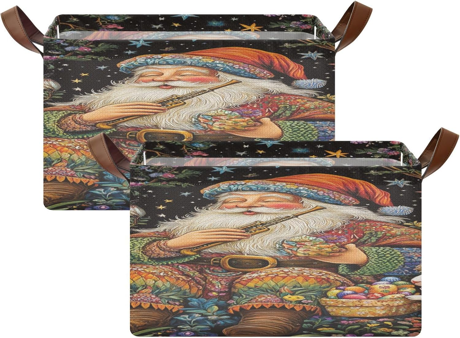Santa Christmas Man 2 Pack Fabric Storage Bins for Shelves Collapsible Cube Storage Bin Basket Storage Cubes with Handle Containers for Organizing for Office Closet Home Clothes
