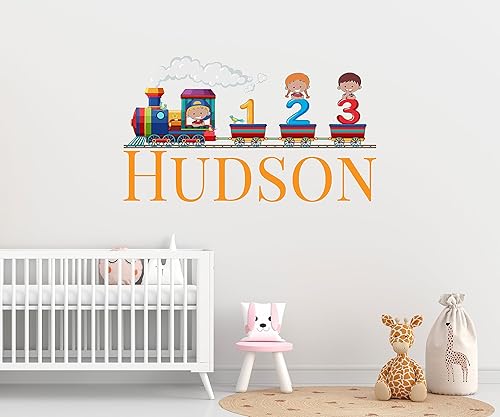 Miniatura 5 de Calcomanía de pared de tren con nombre personalizado, calcomanías de pared de tren para niños, arte de pared personalizable para decoración de