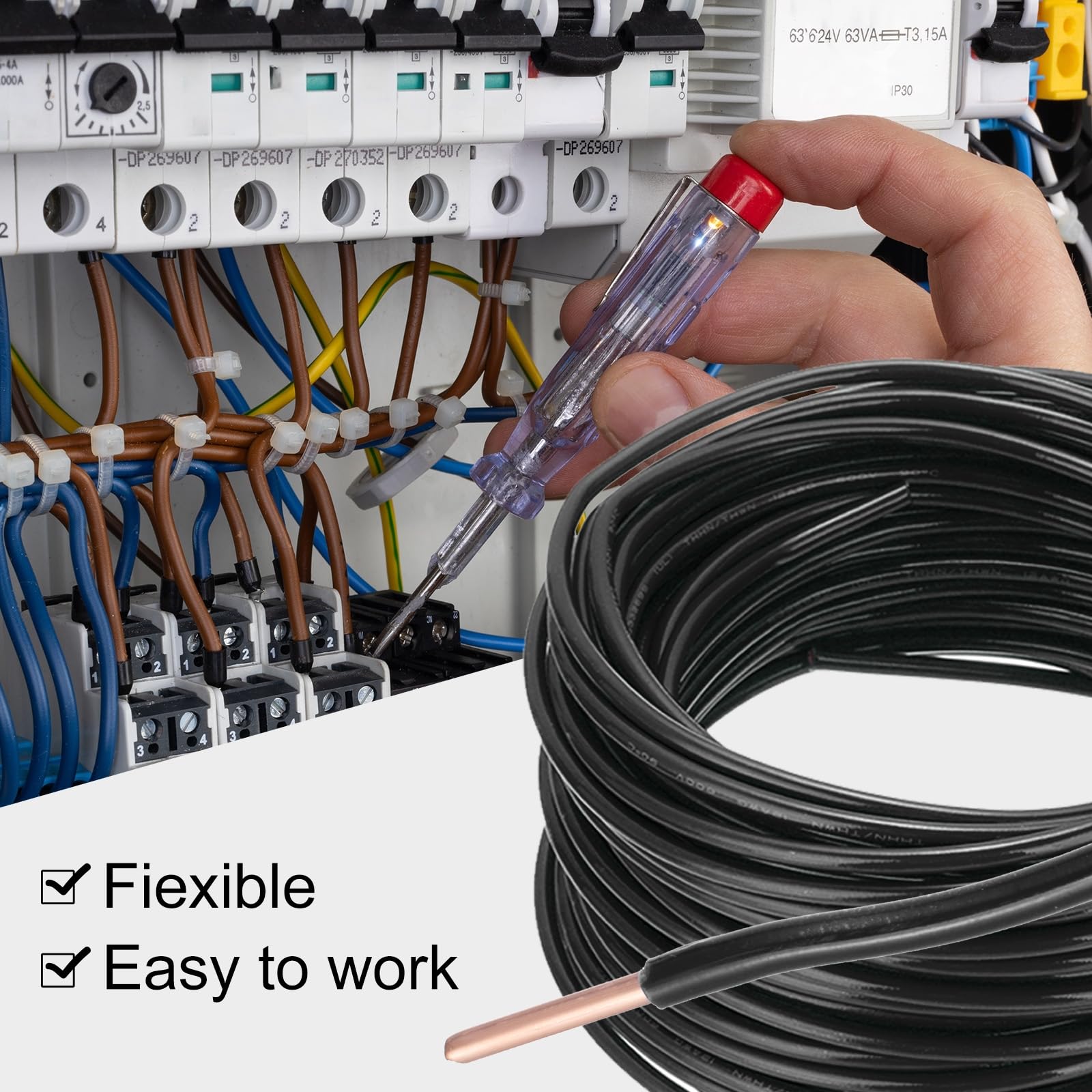 QUARKZMAN 150 Fuß Elektrischer Draht Isoliert Massivkupfer 14AWG Anschlusskabel THHN Draht Wohnbereich Industrie Erdung Elektrisch Bewertet Für 600 Volt UL Geprüft Schwarz