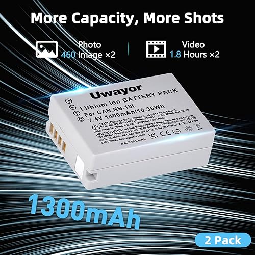 Miniatura 3 de Paquete de 2 baterías NB-10L y cargador dual para cámara digital Canon PowerShot G15, G16, G1X, G3X, SX40 HS, SX40HS, SX50 HS, SX60 HS