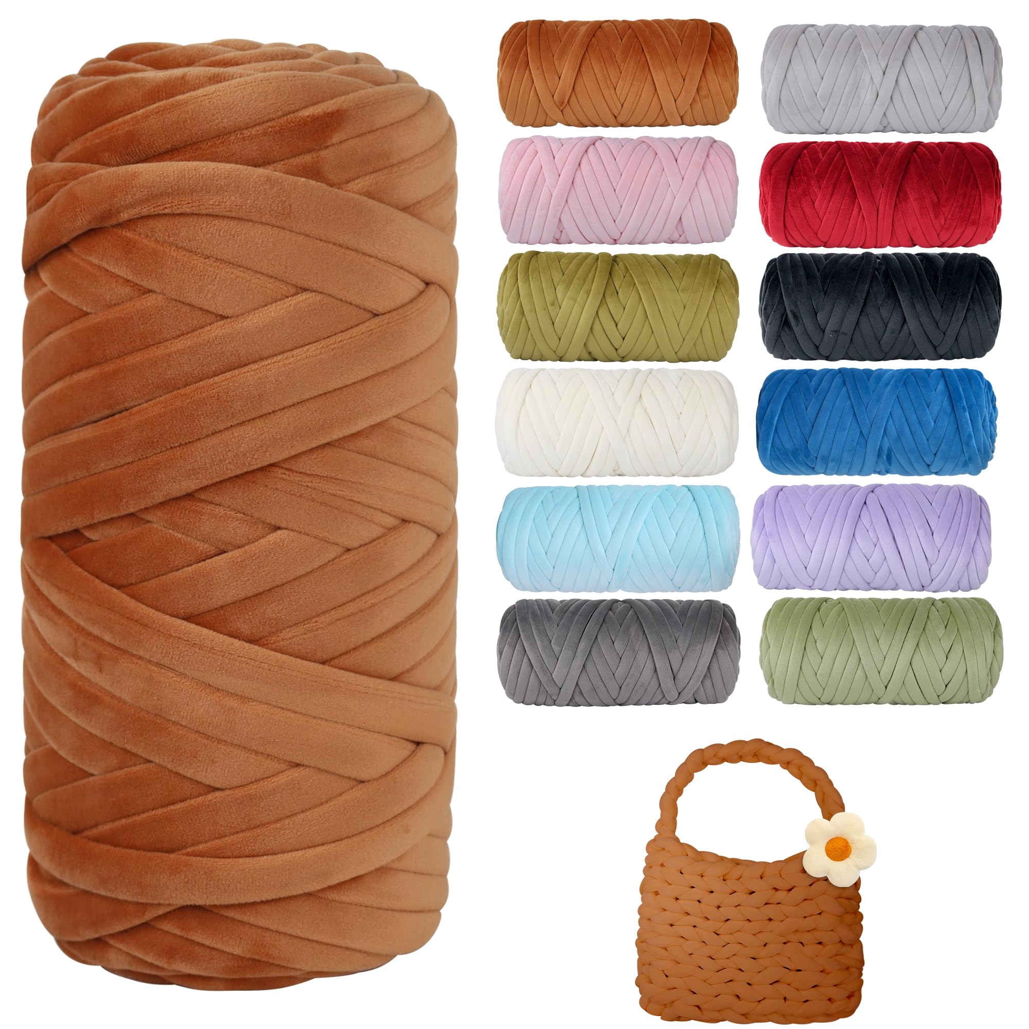 2LBS Medium Thick Chunky Yarn for Arm Knitting, 0.47 Inch Soft Giant Tube Yarn, Bulky Crystal Fleece Knitting Yarn for DIY Throw Blanket, Pet Bed,