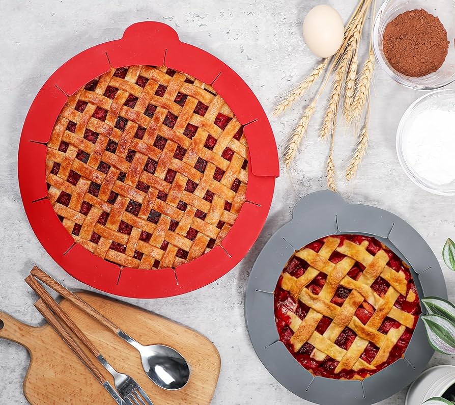 Talisman Designs Adjustable Pie Crust Shield, BPA-Free Silicone, Red, Fits 8.5" - 11.5" Rimmed Dish: Baking Mats