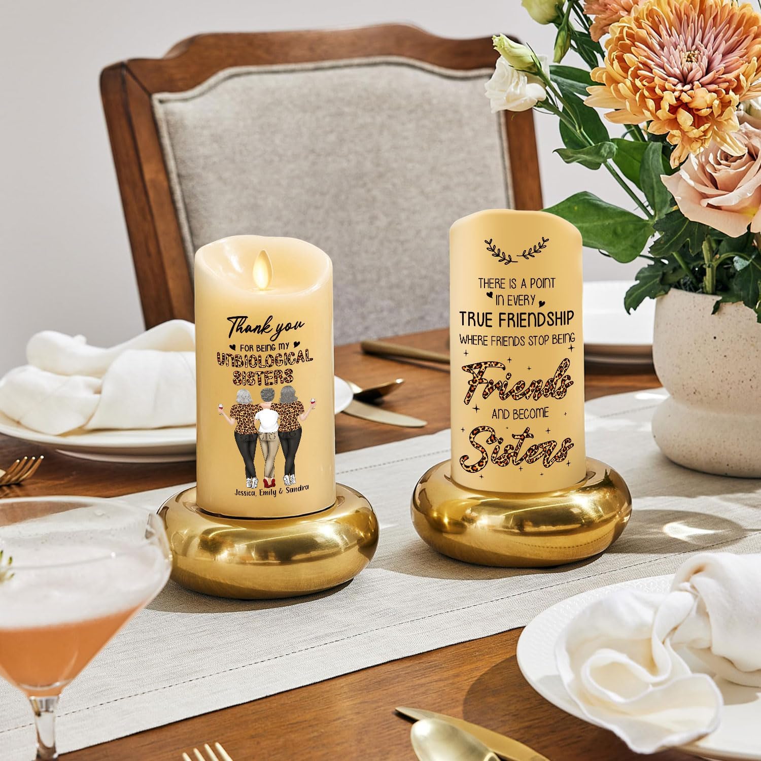 Wrappiness Best Friend Led Candle - Because of You I Laugh A Little Harder Personalized Led Candle, Besties Forever Gift for Best Friends, Soul Sisters, Coworkers (Unbiological Sister, 2 People)