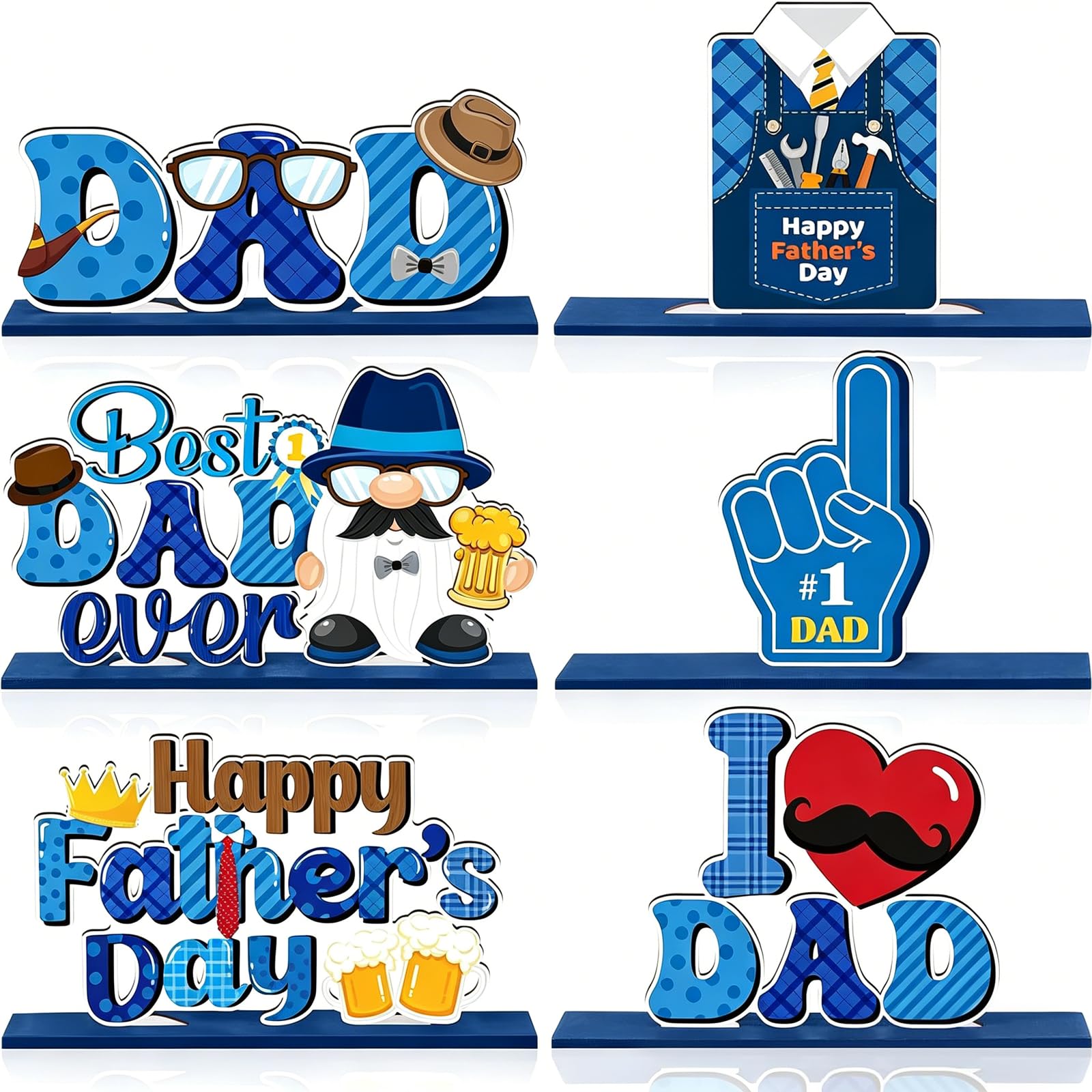 6 Piece Father's Day Table Decorations Set Happy Father's Day Wooden Table Toppers Centerpiece Dad Best Dad Ever Signs for Dad's Birthday Party Gift Supplies