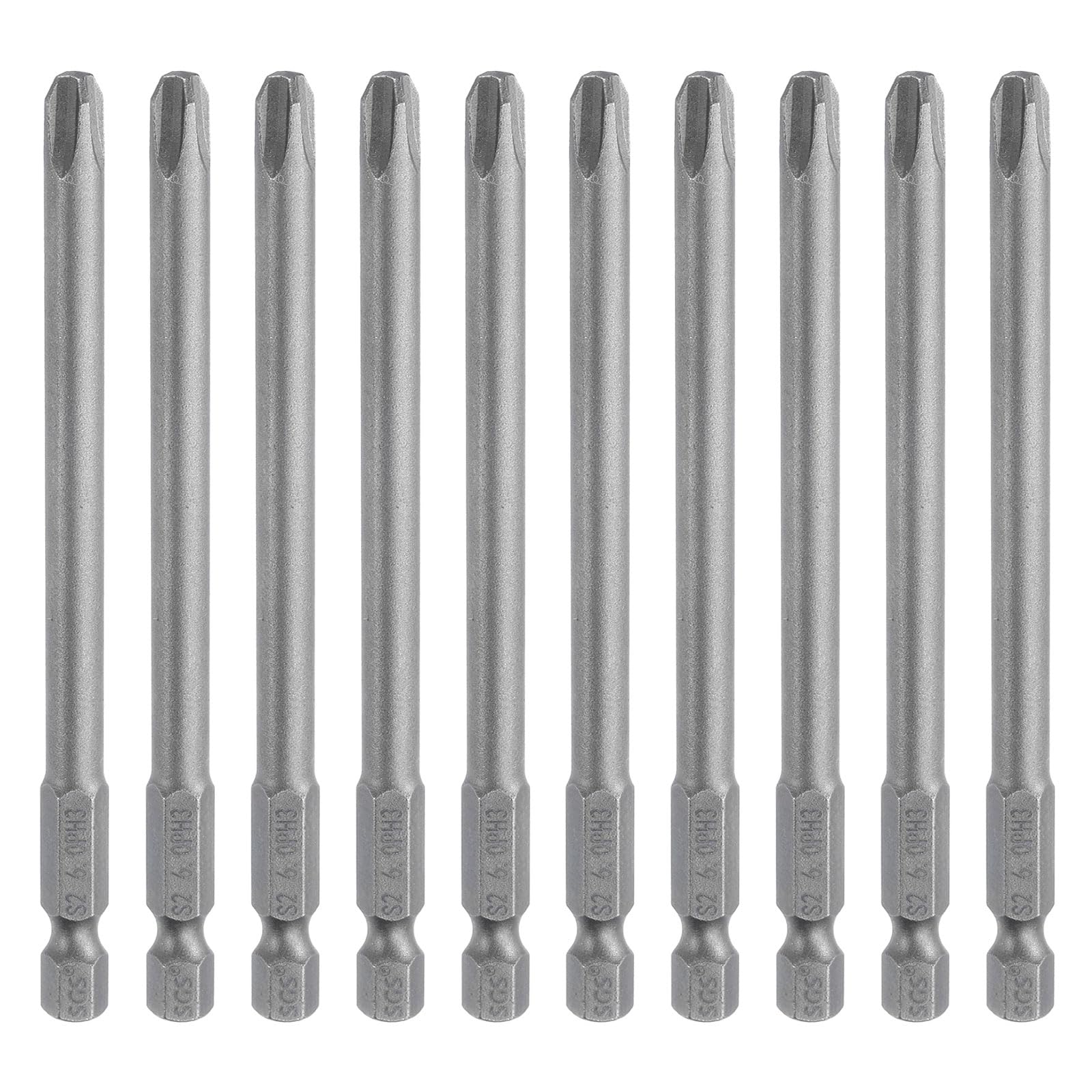 HARFINGTON 10pcs #3 Phillips Screwdriver Bit PH3 1/4" Hex Shank 4" (100mm) Long Magnetic S2 Steel Industrial Grade Screw Driver Bit Cross Head