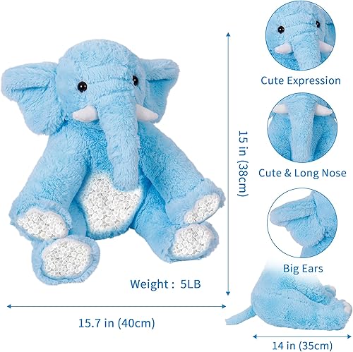 Miniatura 3 de Animales de peluche de elefante con peso, 5 libras, almohada gigante de elefante de 16 pulgadas para niños y niñas, Navidad (azul)