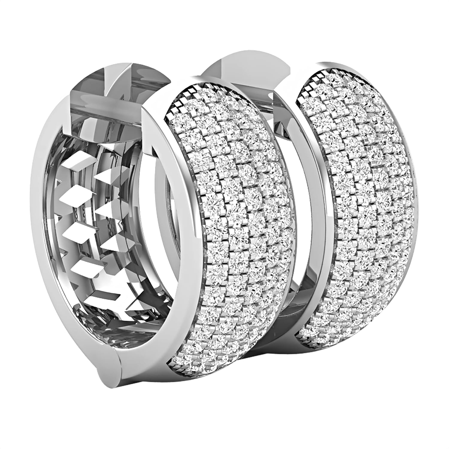Dazzlingrock Collection Round White Diamond Cluster Style Hinged Post Unisex Hoop Earrings (0.39 ctw, Color I-J, Clarity I2-I3) in 925 Sterling Silver