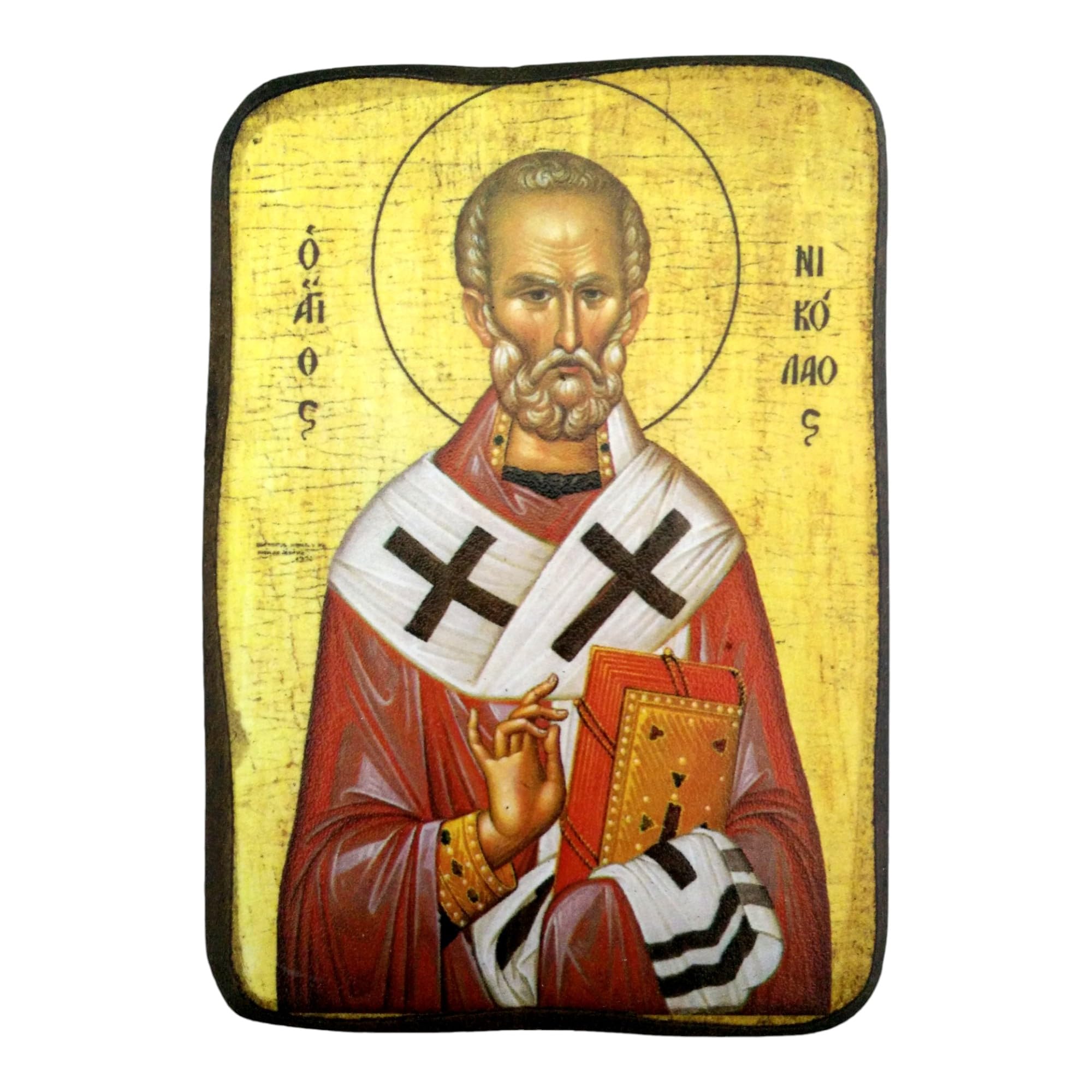 Wooden Greek Christian Orthodox Wood Icon of Saint Nicholas / A0