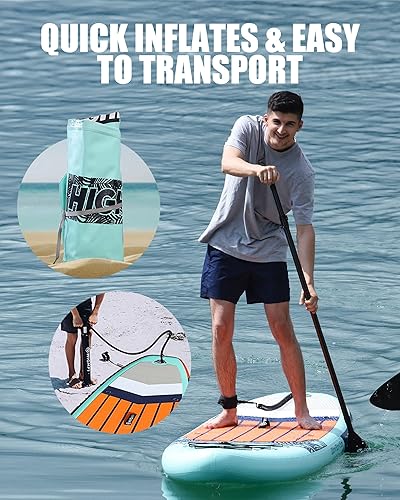 Vista 5 de Highpi Inflatable Stand Up Paddle Board for Youth and Adults – Wide Sup with Premium Accessories, Blow Up Paddleboard for Surfing, Fishing, Yoga &