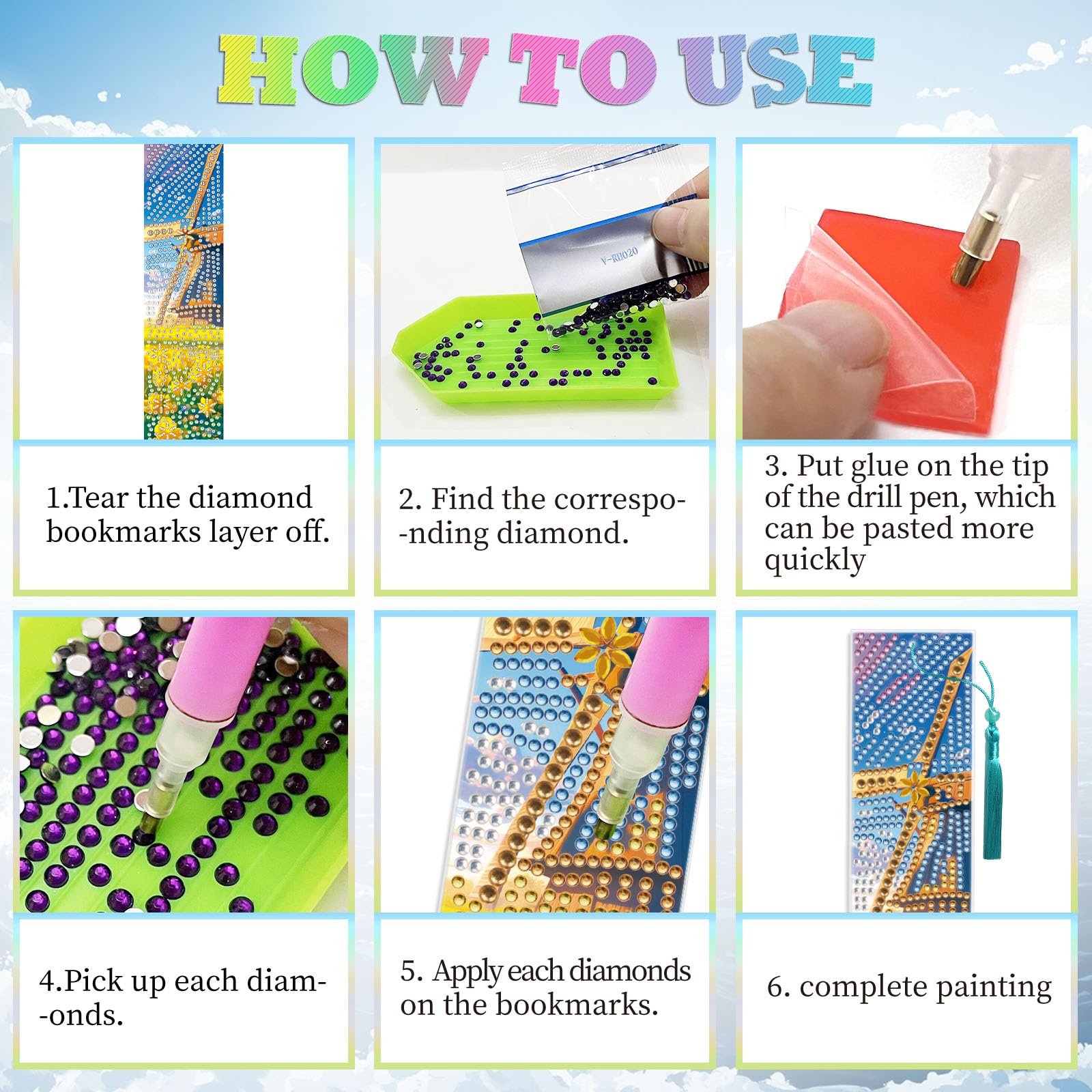beinkmake 6pcs Rural Scenery Diamond Painting Bookmark with Tassel Set for Adults Diamond Art Gifts for Girls - Image 3