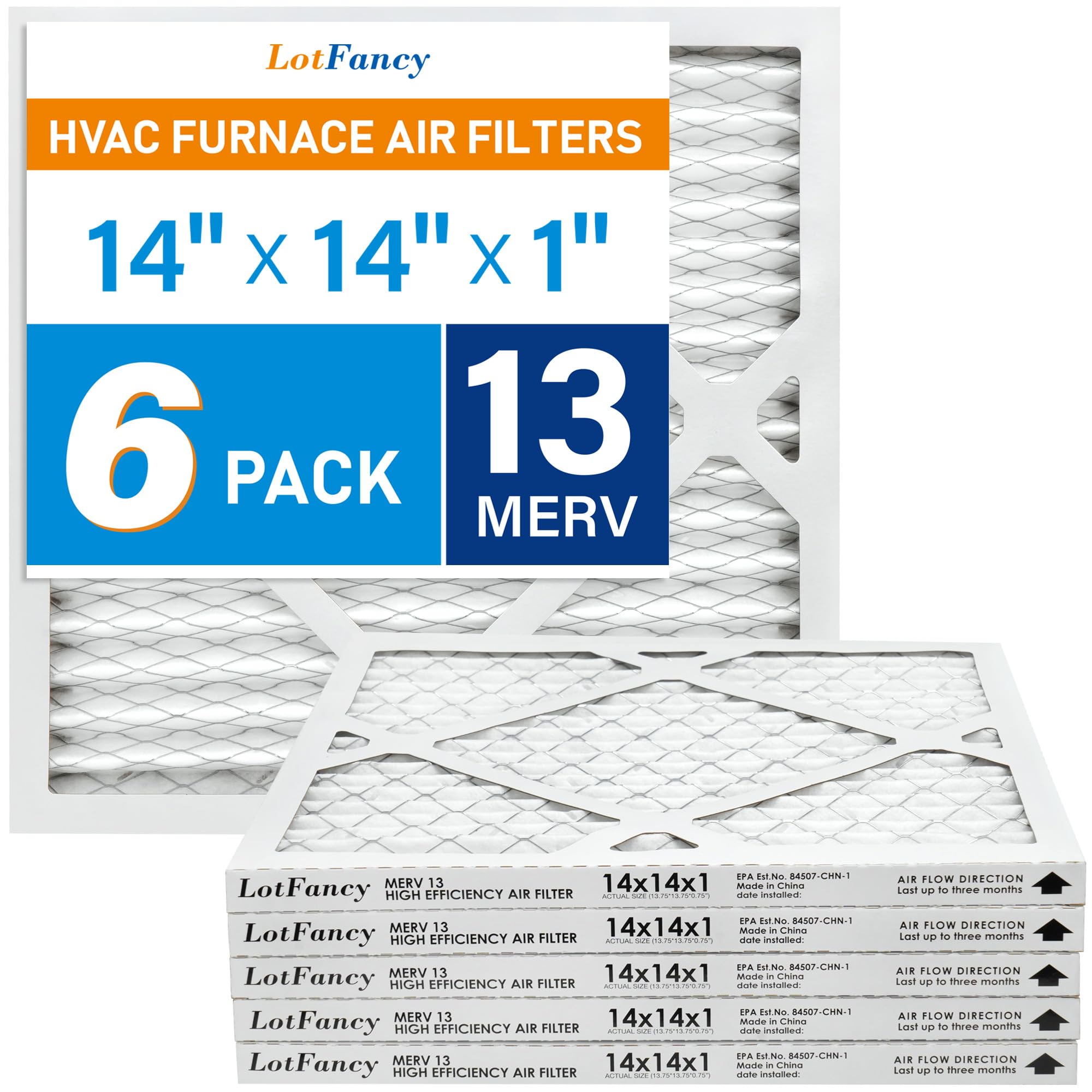 LotFancy Filtri aria 14 x 14 x 1, filtri aria MERV 13 AC, confezione da 6 filtri HVAC pieghettati (dimensioni effettive: 35 x 35 x 1 cm)