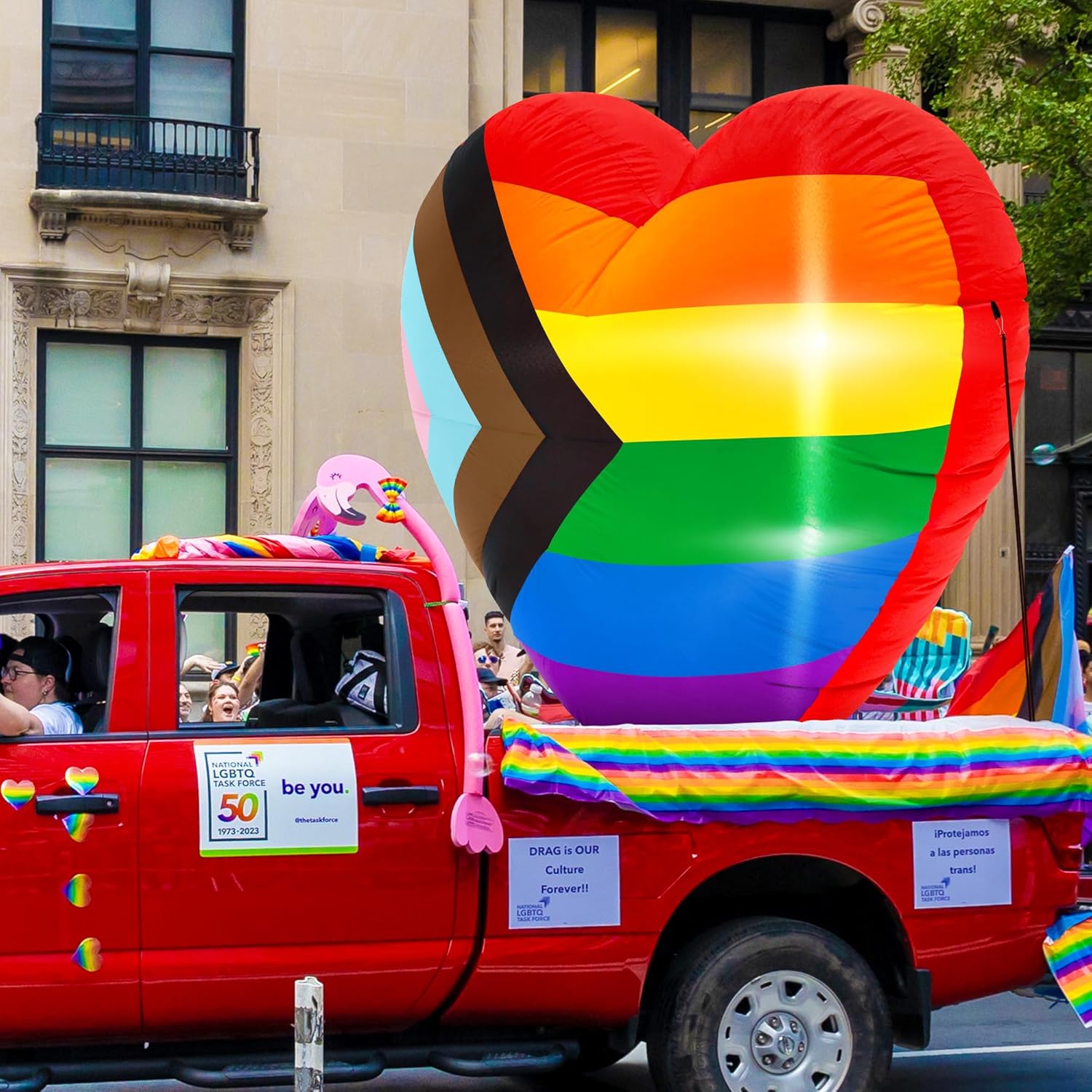 4 FT Pride Inflatables, LGBT Progress Flag Inflatable Decoration, Blow Up Heart Shape Decor for Pride Month, LED Lighted Pride Love Rainbow Yard Decor for Lesbian Gay LGBTQ Community Party Parade