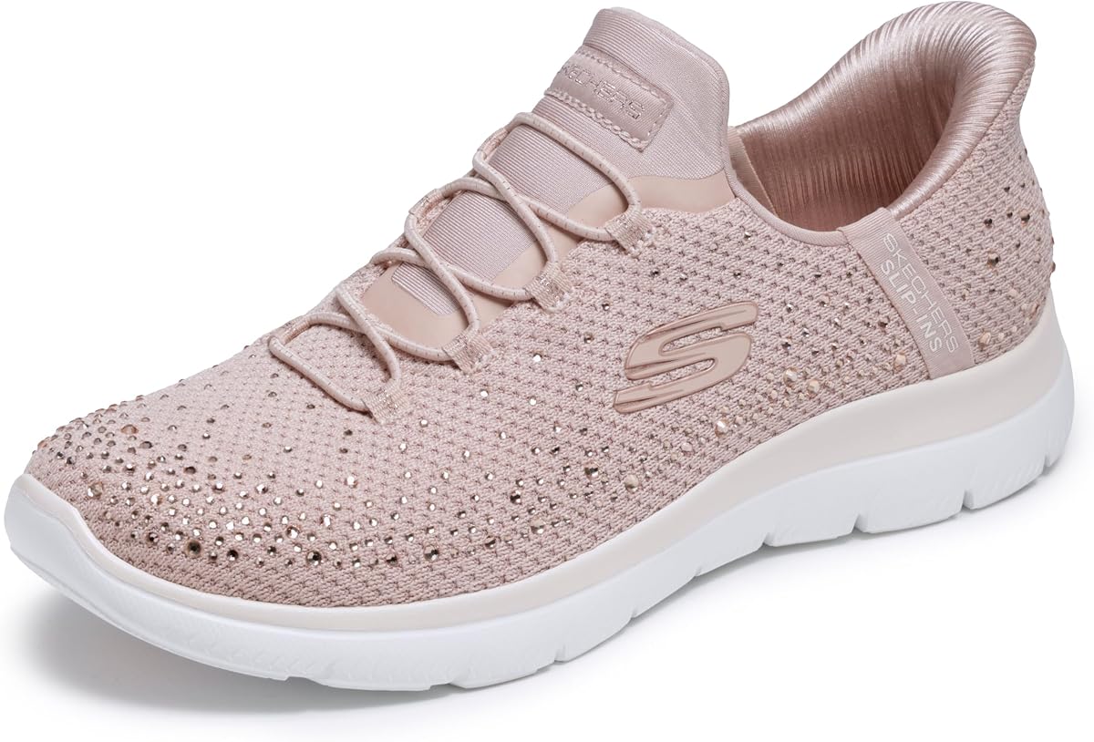 Skechers Women's Summits Brilliant Shine | Slip-ins, Rhinestone embellished mesh upper with stretch laces, Heel Pillow holds your foot secure,Flexible traction outsole