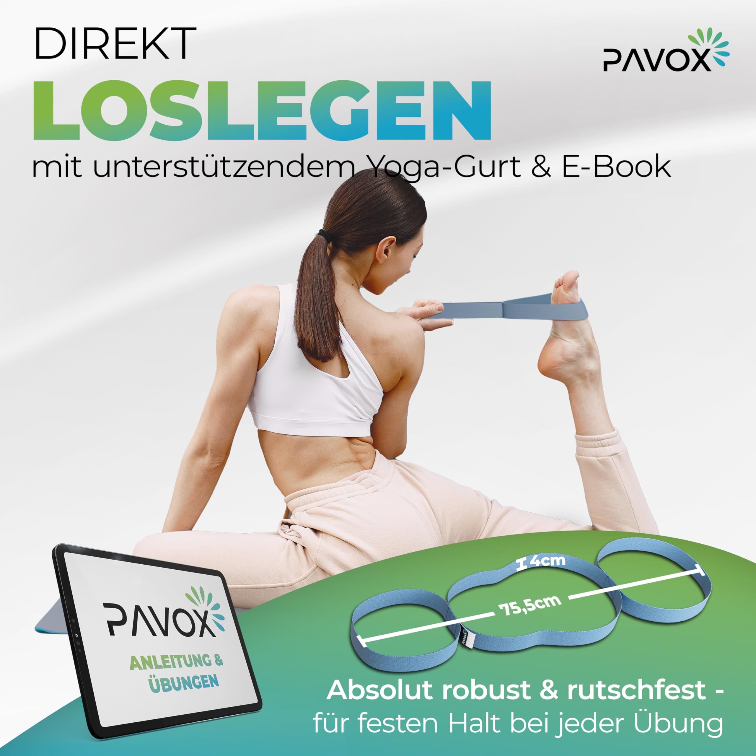 Pavox Set di estensori per polpacci, extra antiscivolo, con cintura da yoga, estensori per polpacci versatili per allungare, cuneo per mobilitazione di alta qualità