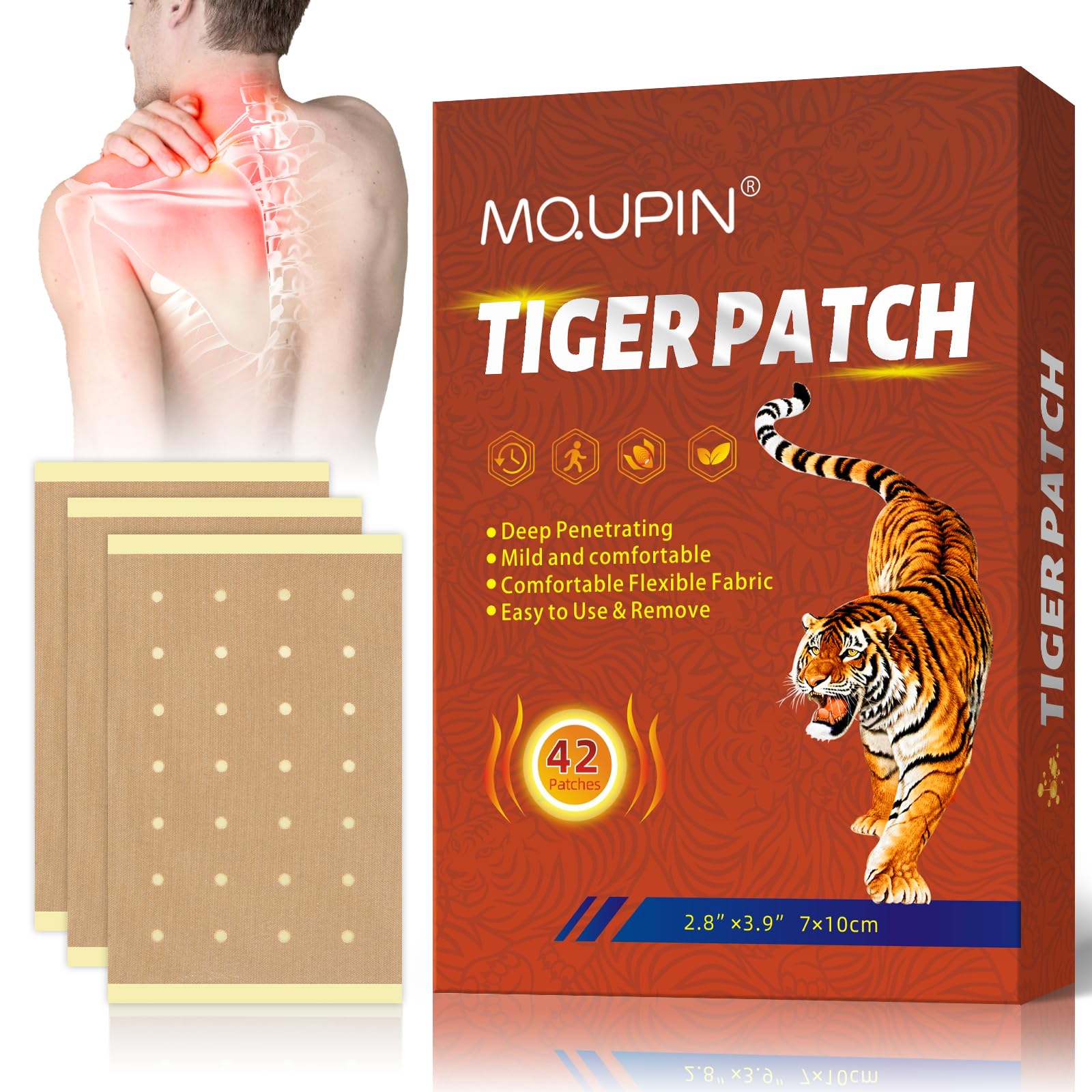 MQUPIN Pain Relief Patches, 42 Cerotti Ginocchio Impacchi di calore naturale a base di erbe per alleviare il dolore alla schiena, al ginocchio, al collo e alla spalla, 12 ore di lunga