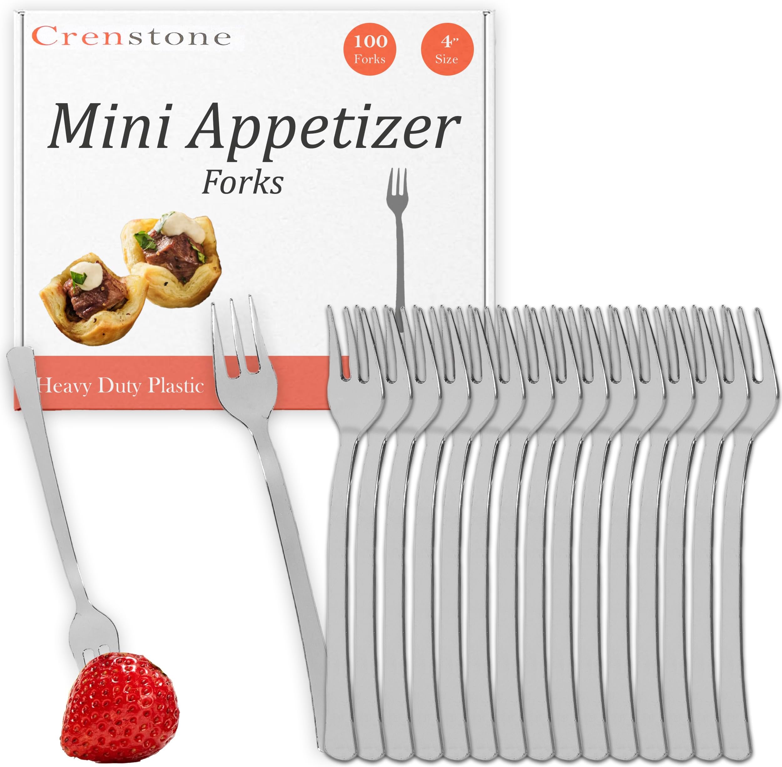 Plastic Mini Appetizer Forks Value Pack - 100 Count Silver Forks for Appetizers, Party Supplies, Weddings, Catering, And More | Disposable Silverware