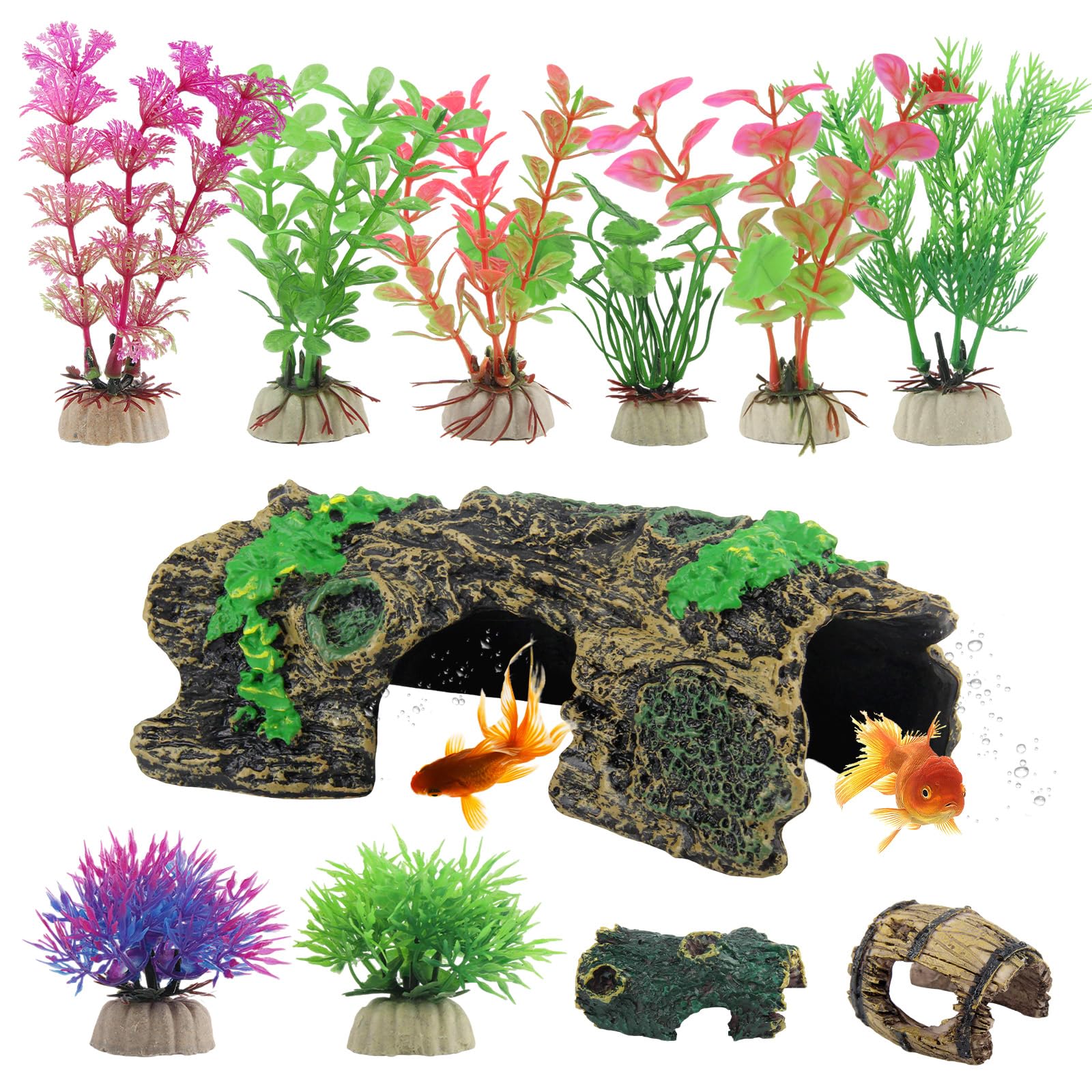 LEIMEND 11 Pcs Fish Tank Decorations Aquarium Ornaments Aquarium Cave