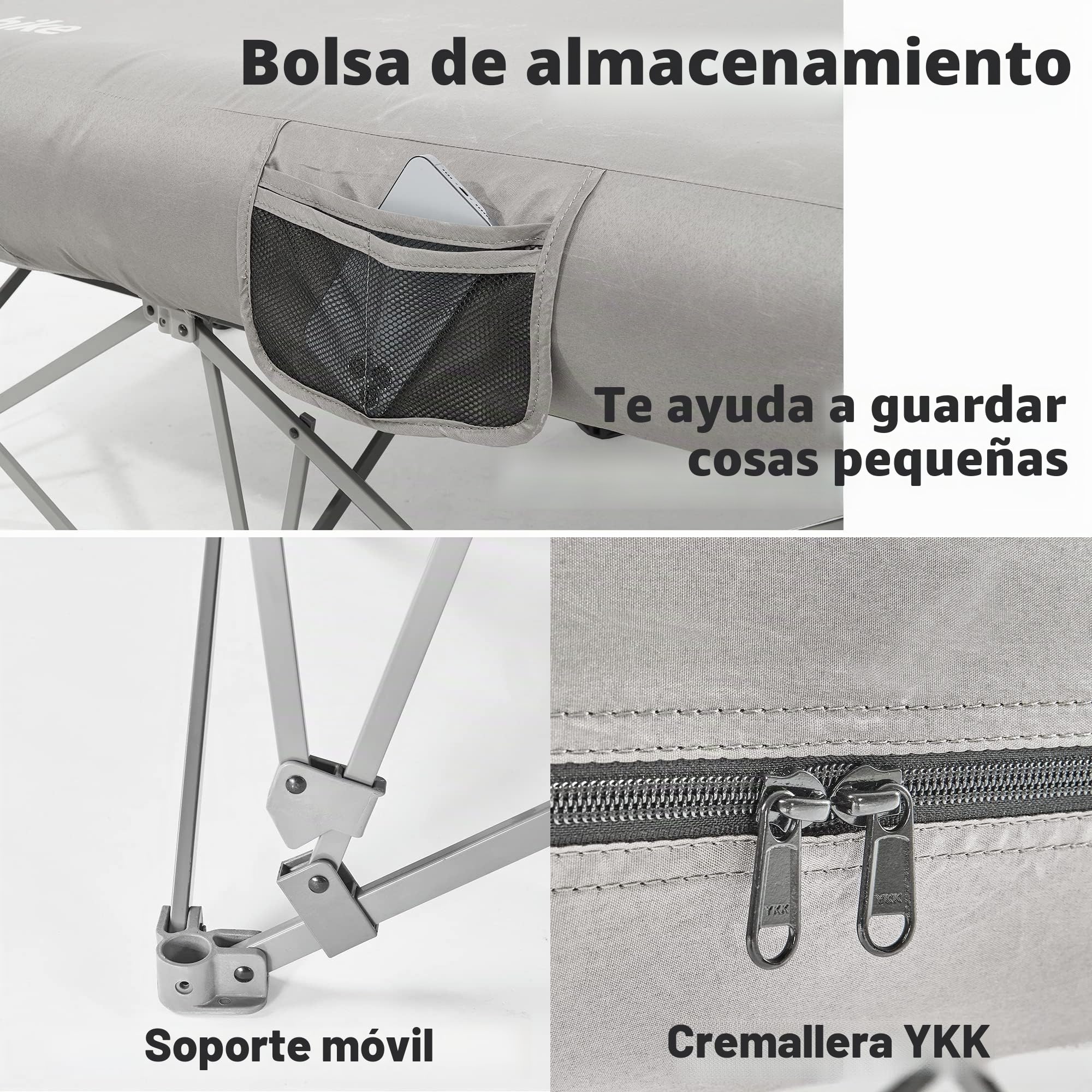 Naturehike Cama de camping plegable para 2 personas, estructura plegable de tamaño completo con bolsillo lateral y bolsa de transporte, solo colchón de aire no incluido