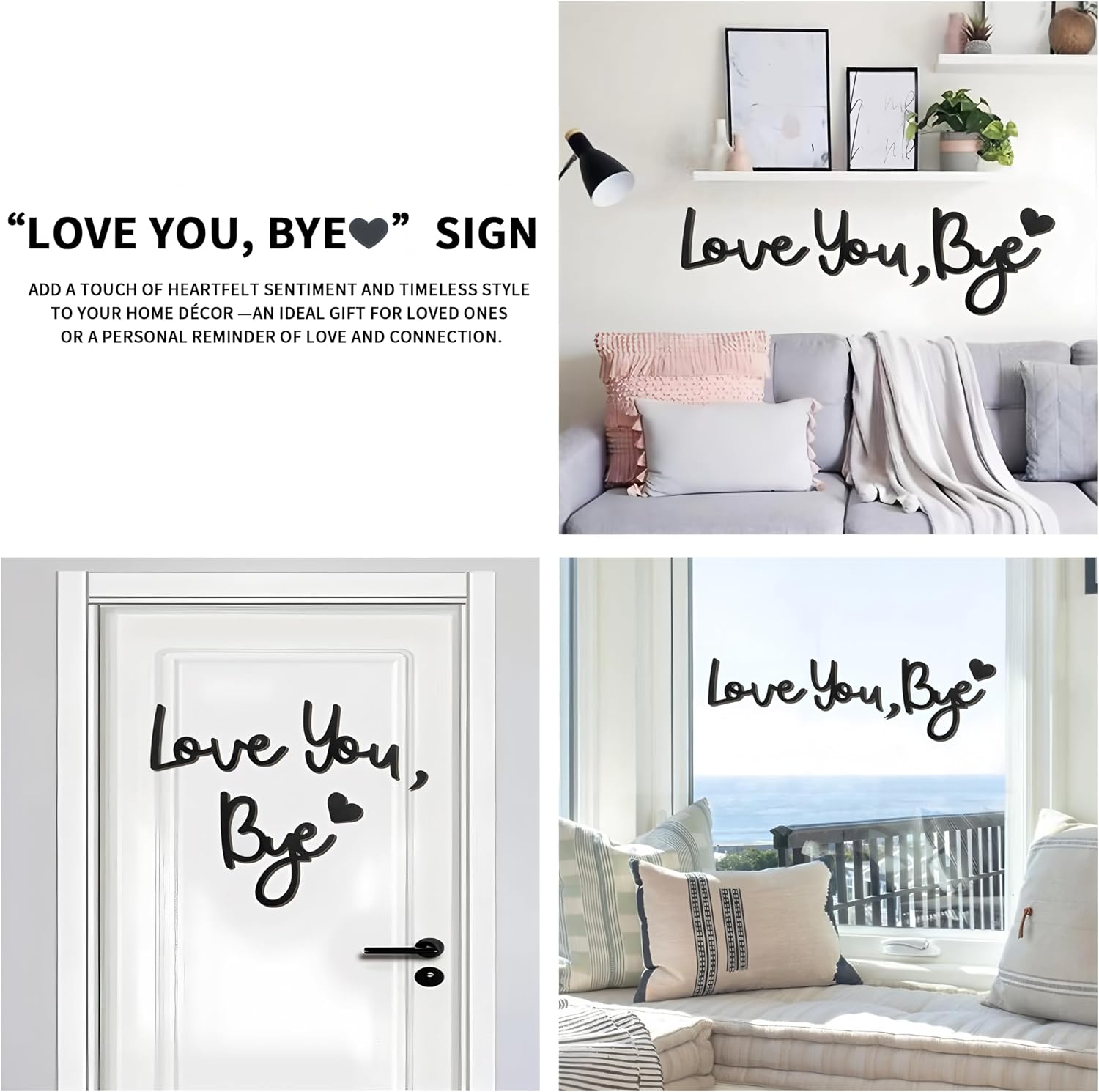 Large Love You Bye Wood Sign Home Decor,Above Door Topper Decoration,Boho Decor for Window Wall Express Love and Warm for Your Family Lovers,Wall Art Gift Hallway Entryway Decorations for House Office