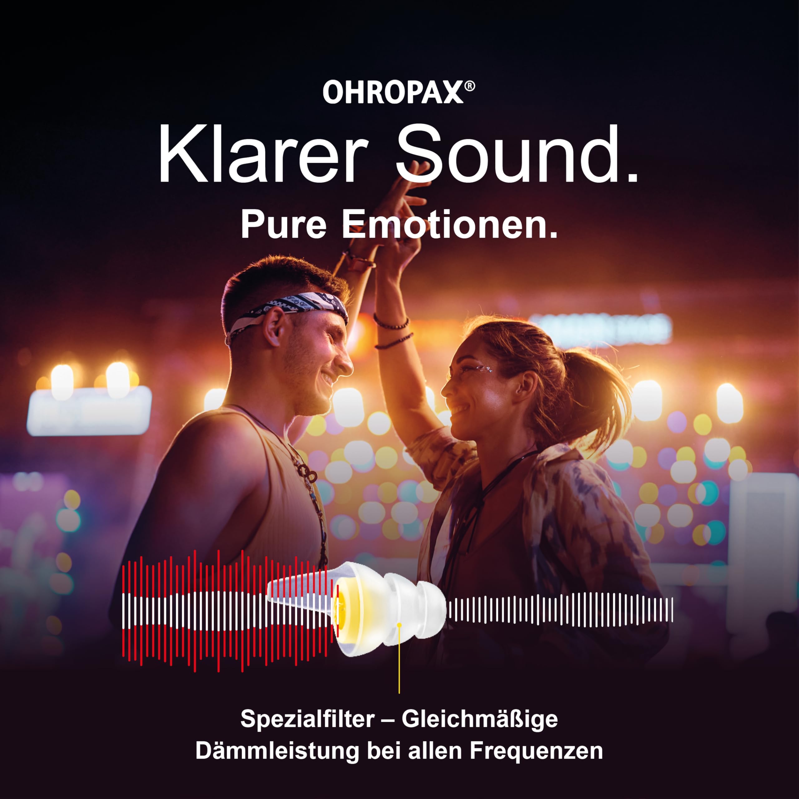 OHROPAX Music zatyczki do uszu – ze specjalnym filtrem – niezafałszowany dźwięk przy równomiernej izolacji – wartość izolacji akustycznej SNR 19 dB – idealne na koncerty – 1 para z wbudowanym filtrem