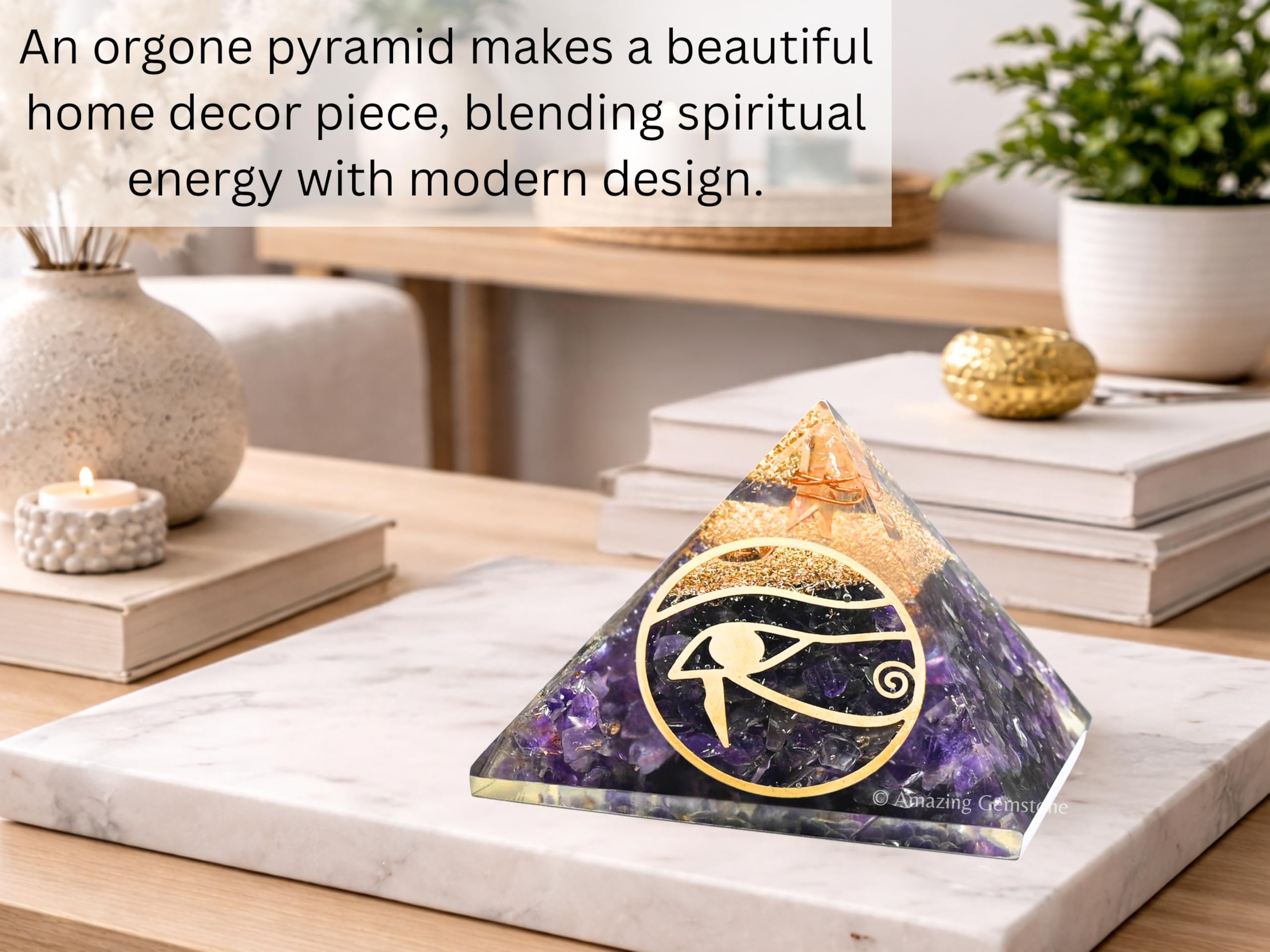 Améthyste Orgone Pyramid pour la protection contre les champs électromagnétiques et l'énergie négative - Pyramide de cristal d'améthyste naturelle (oeil d'Horus)