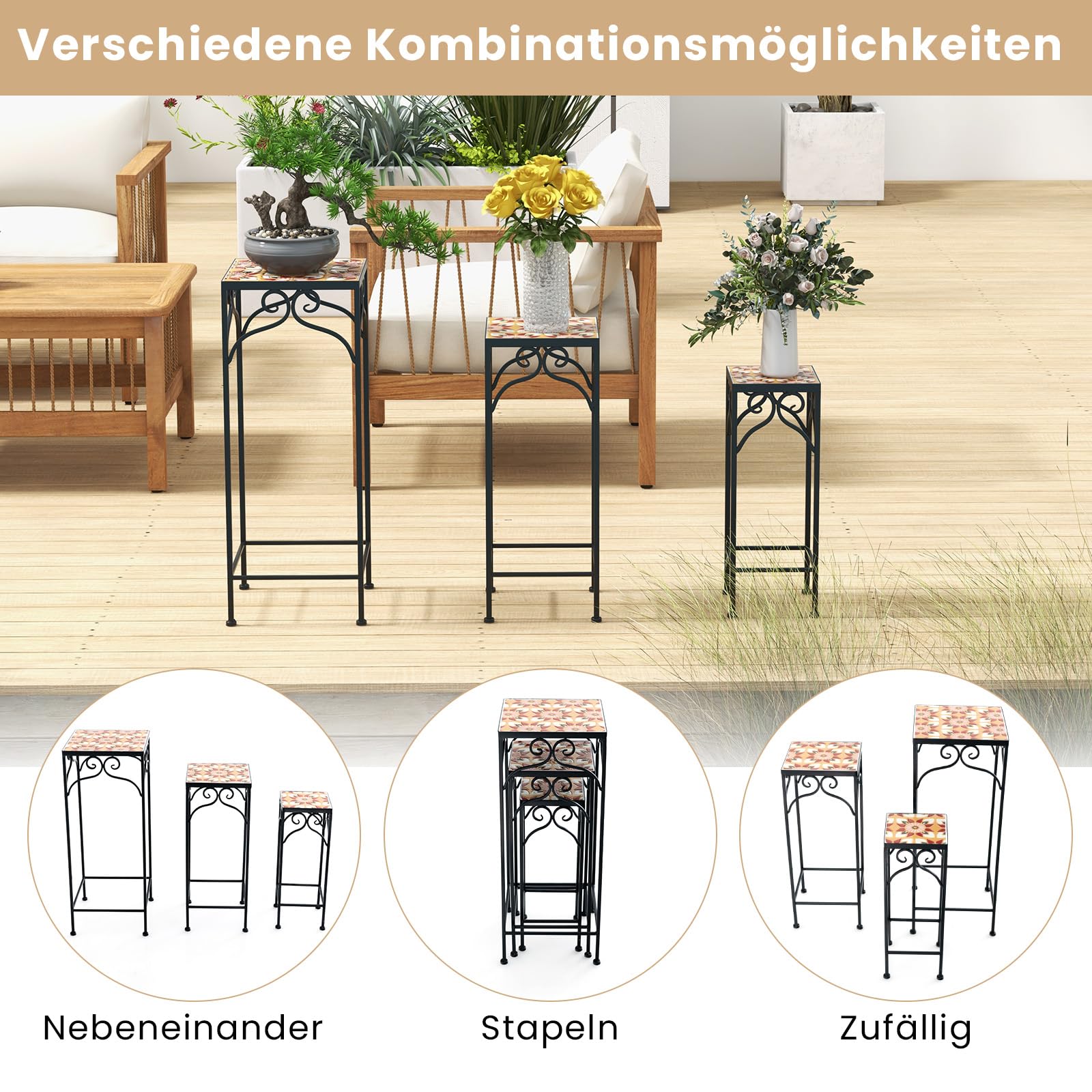 DanDiBo Bloemenkruk, mozaïek, vierkant, 21 cm, bloemenstandaard, 12015, bijzettafel, plantenstandaard, mozaïektafel, klein