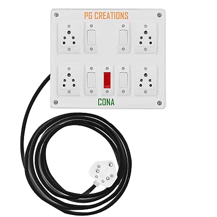 6A Extension Box with Heavy Duty Wire Power Strip, White, 4+4+LED Multi Outlet with 1.5 mm, 5 Meters Long Cable Cord