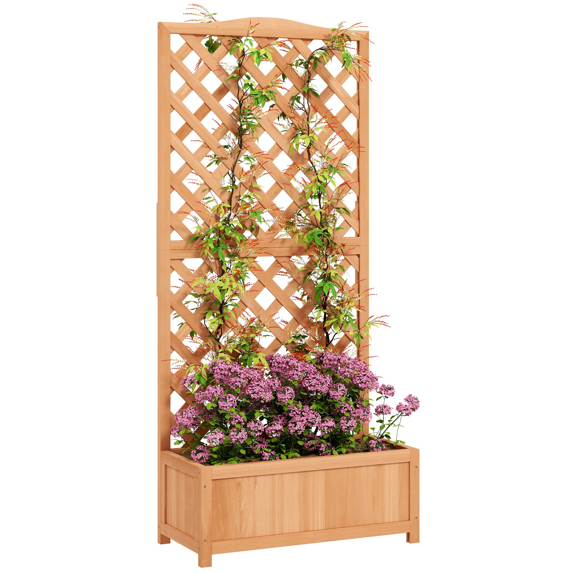 Outsunny Wooden Raised Planter with Trellis - Small - Brown