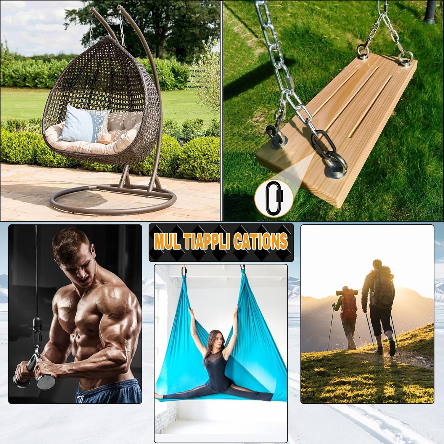 10 Pack 1.65“ Chain Quick Links - Anti-Rust Heavy Duty Carabiner Connector, M4 Small Locking Carabiner Links Threaded, Chain Connector, 500 Lbs Capacity - Image 6