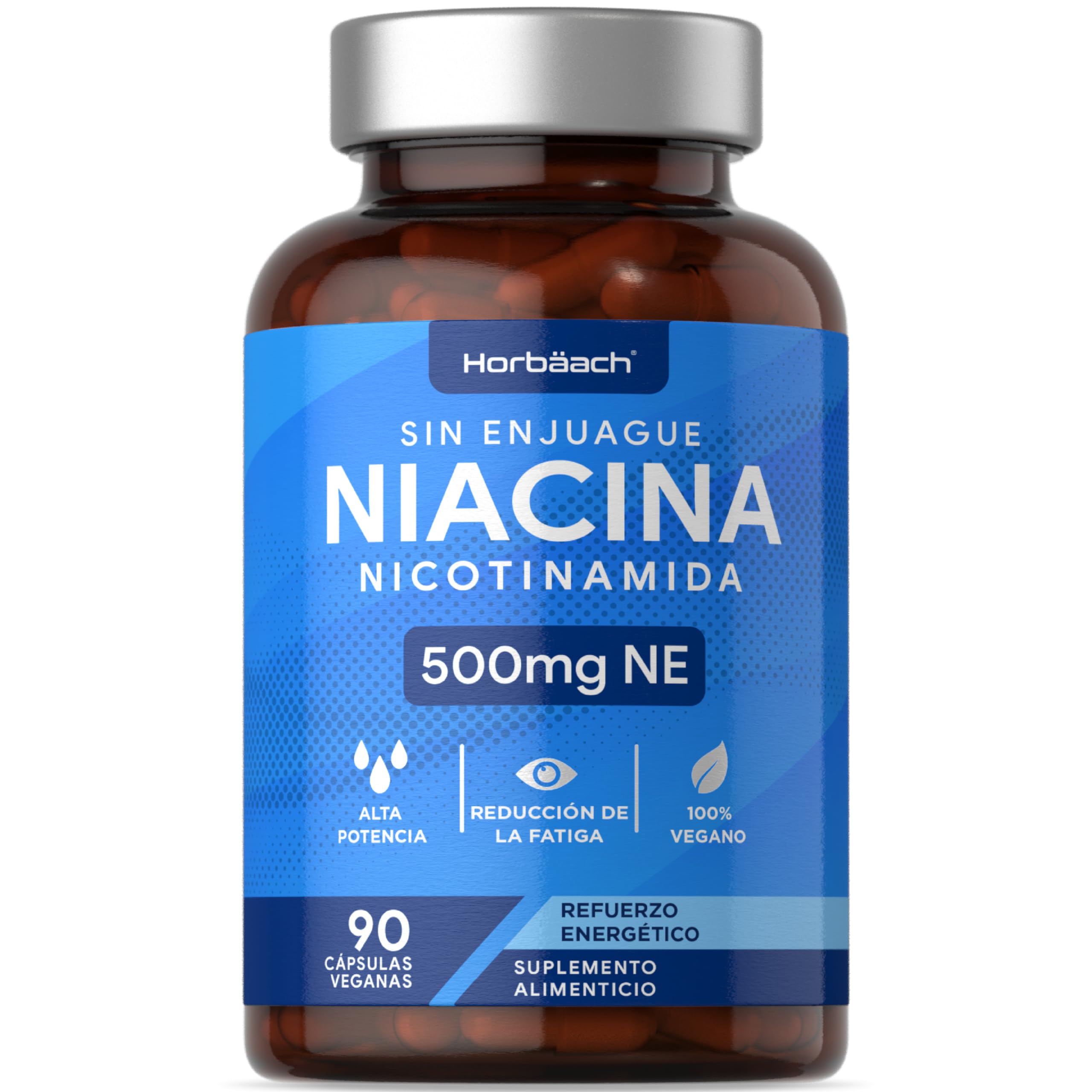 Vitamina B3 Niacina 500mg | Niacina Flush Free - No Ruborizante | 90 Cápsulas Veganas | Suplemento de Nicotinamida sin Descarga | de Horbaach