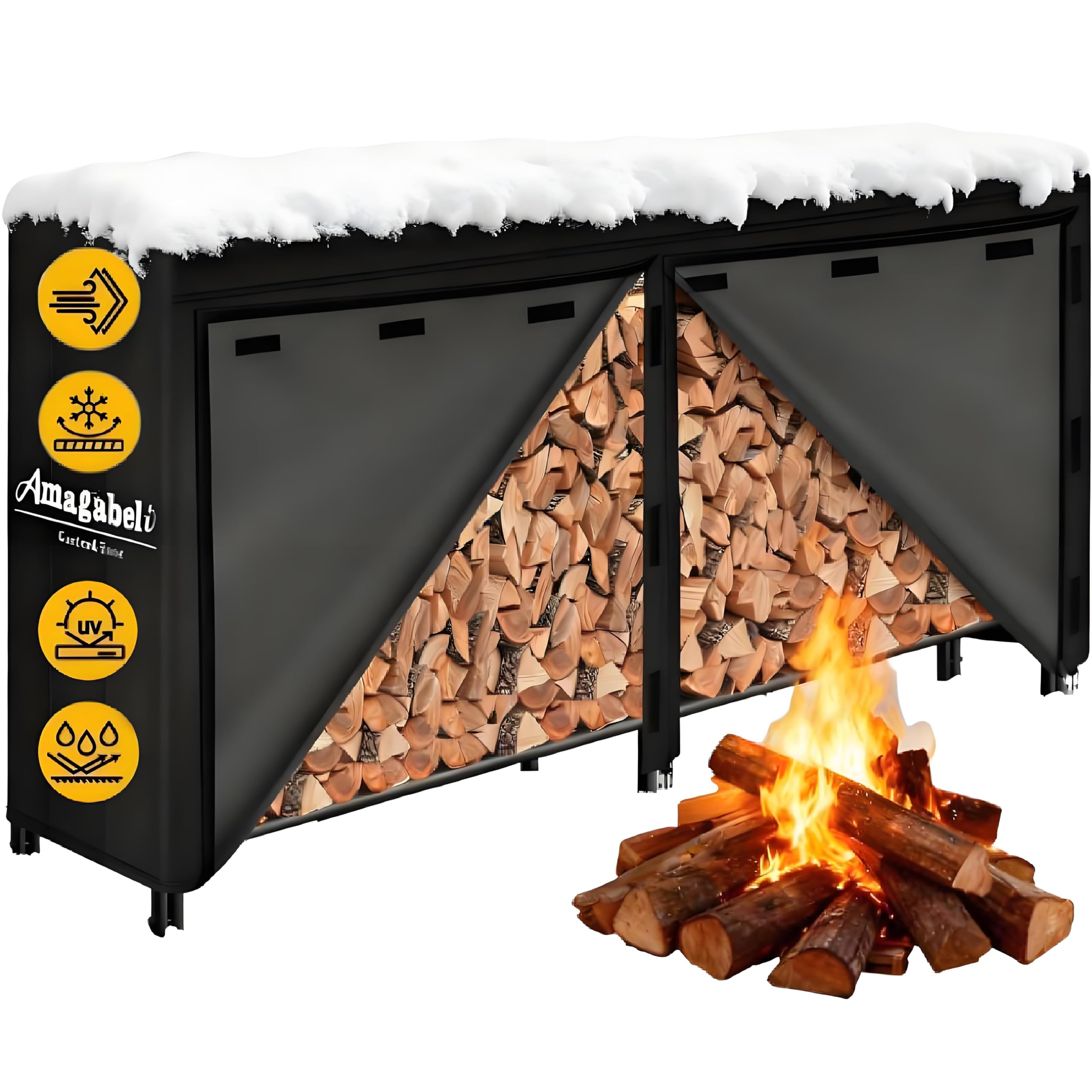 Amagabeli 244cmx61cmx107cm kaminholzregal Aussen Holzregal mit Schutzabdeckung Bennholzregal Außen Wasserdichtes Feuerholzregal außen für Holz Stapelregal Lagerung Holz Geeignet für Terrasse Lagerung