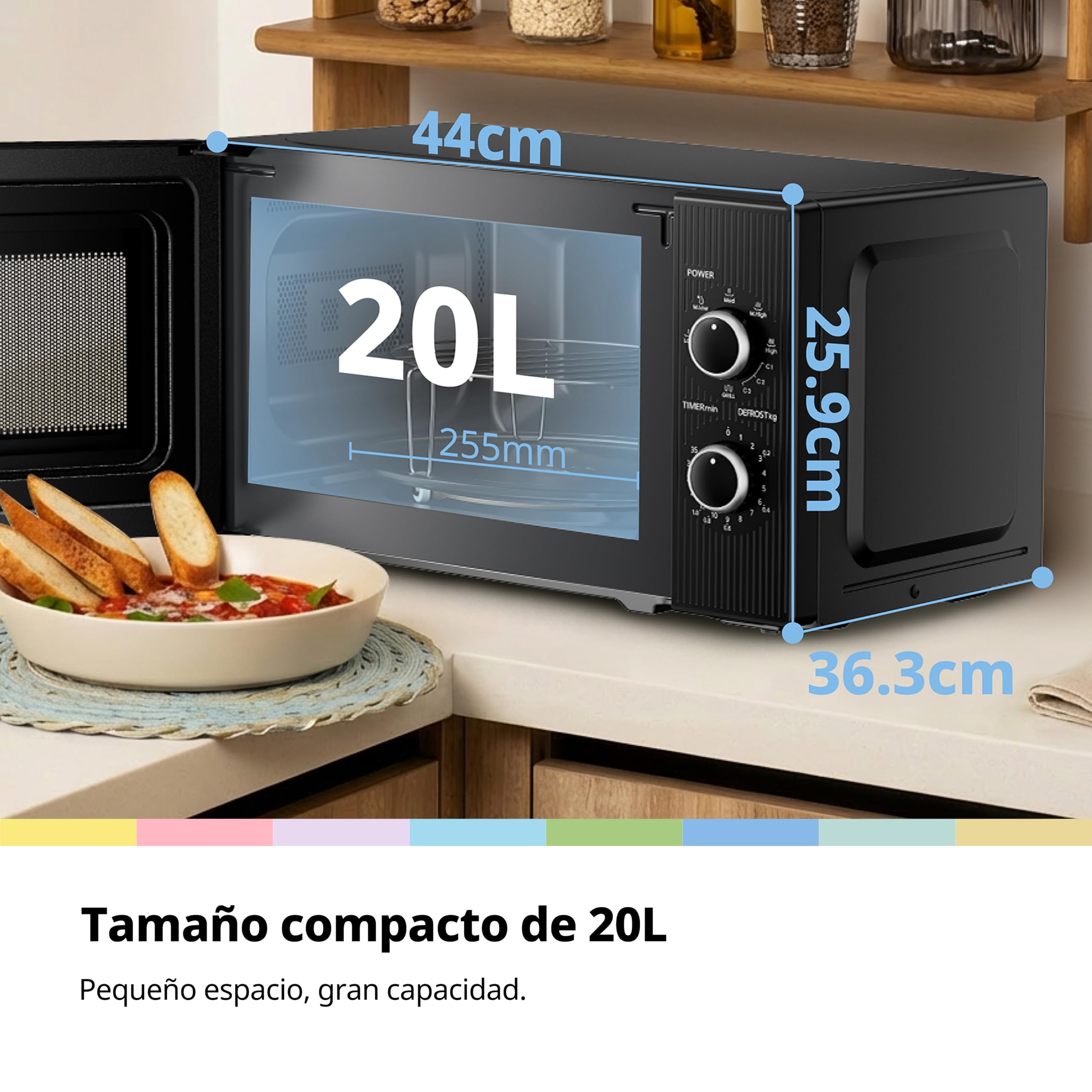 COMFEE' Microondas con Grill 20L 700W Grill 1000W | 5 niveles de potencia, temporizador 1-35 min, descongelación rápida, diseño compacto, color negro, modelo CMO-MG202NC(BK)