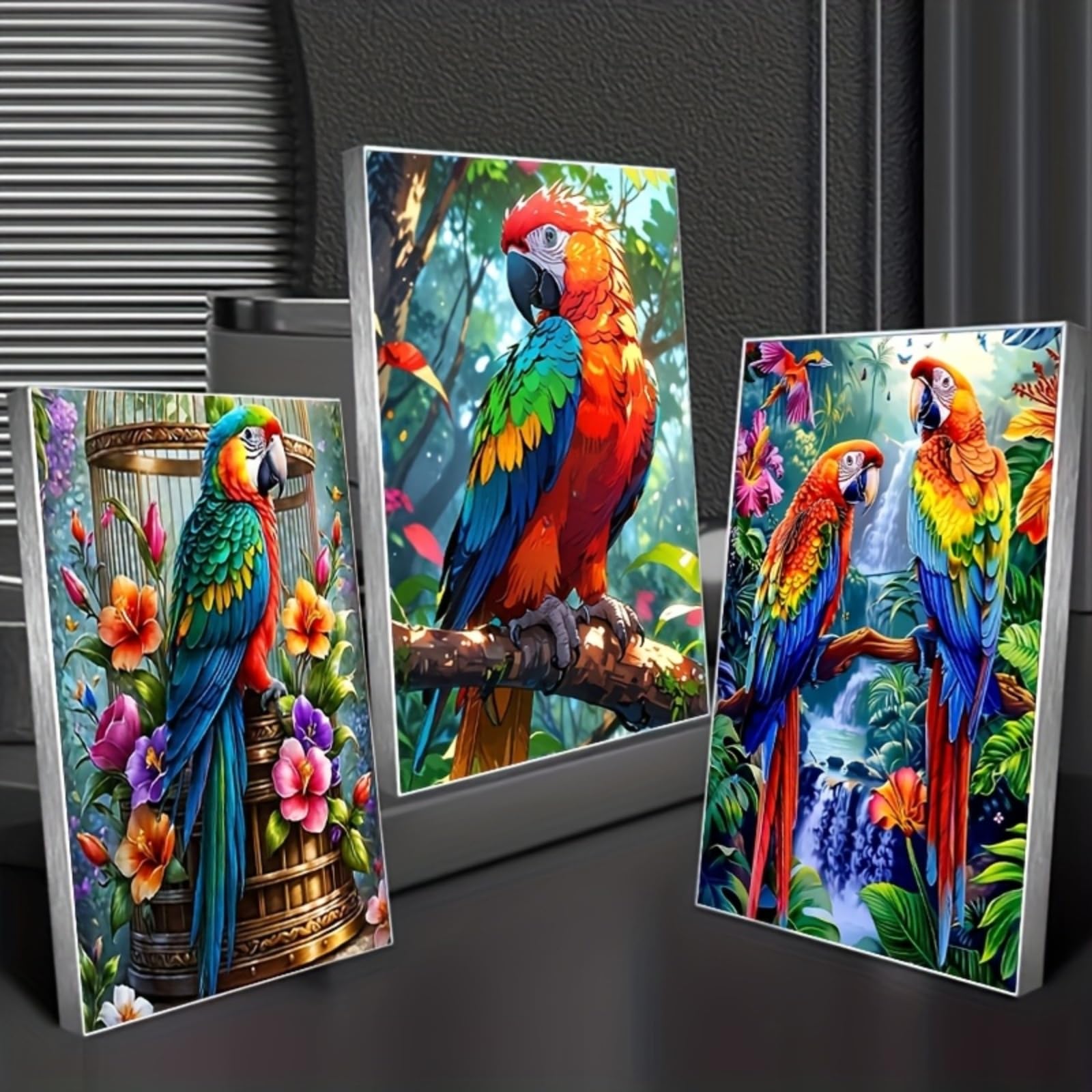 Set of 3 Posters, 2D Flat, Colourful Parrot Design, Vibrant Macaw Parrot Wall Art, Tropical Jungle Bird Prints, for Festive Parties and As Hanging Artwork in Artistic Bedrooms, Frameless (20x30cm)