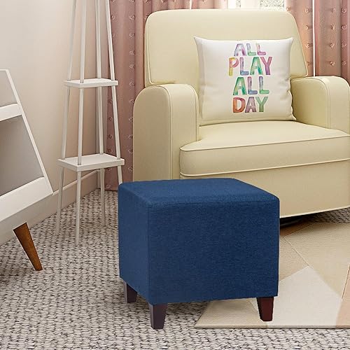 Miniatura 2 de Joveco Taburete cuadrado otomano de tela con patas de madera, reposapiés, mesa auxiliar, asiento para sala de estar, dormitorio, sofá (azul rey)