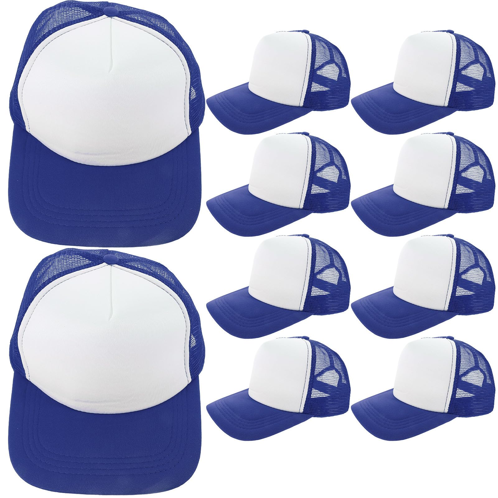 10 Cappelli Baseball Vuoti per Sublimazione in Poliester Spugna Blu, Berretti Traspiranti DIY per Trasferimento Termico, per Pesca e Campeggio