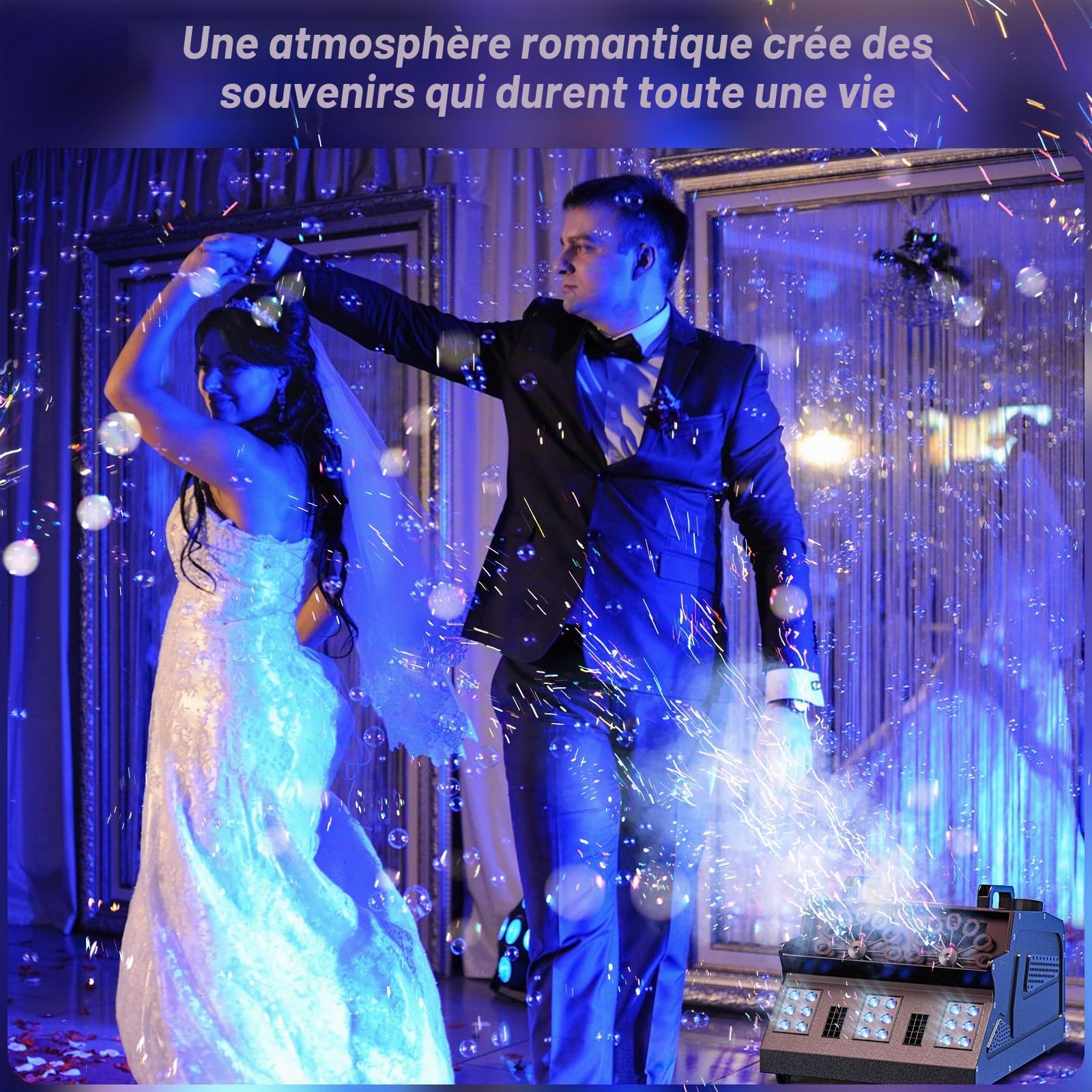 Machine à Fumée et à Bulles 1500W avec Télécommande, 18 LED RGB d-mx512 Contrôle Indépendant Machine à Bulles et à Fumée pour Mariages, Scènes, Fêtes, Noël, Halloween