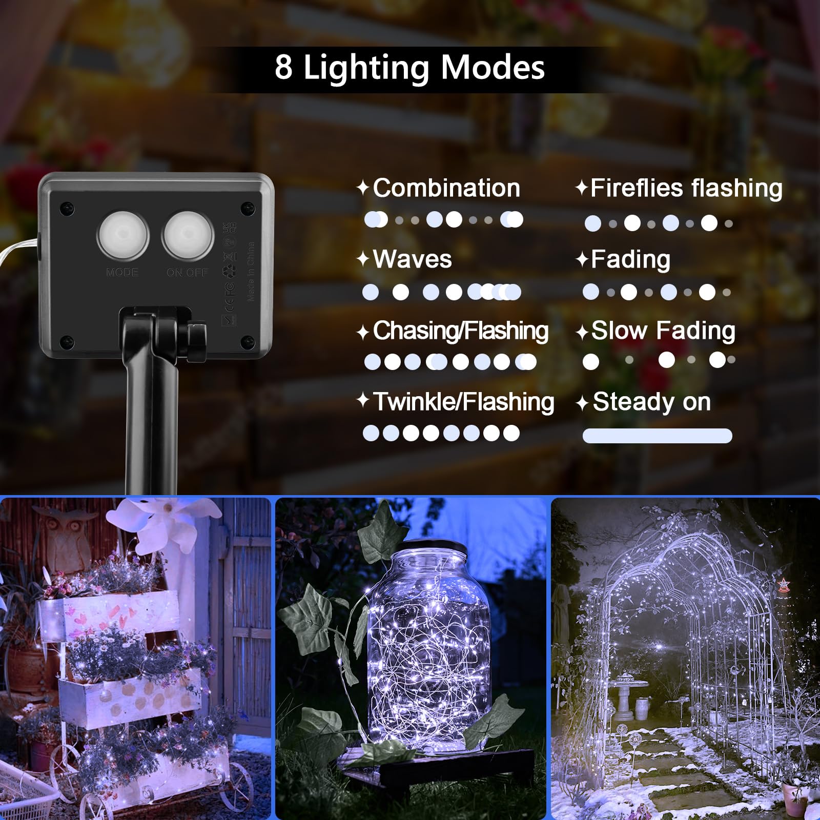 Isisyu Solar String Lights Outdoor, 12M/40FT 120 LED Garden Lights Solar Powered Waterproof - Image 4