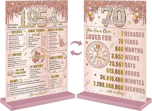 Bumqviy Letrero de mesa con texto en inglés Back in 1954 para mujer, con texto en inglés Back in 1954, Happy 70th Birthday y Back in 1954 (Back in