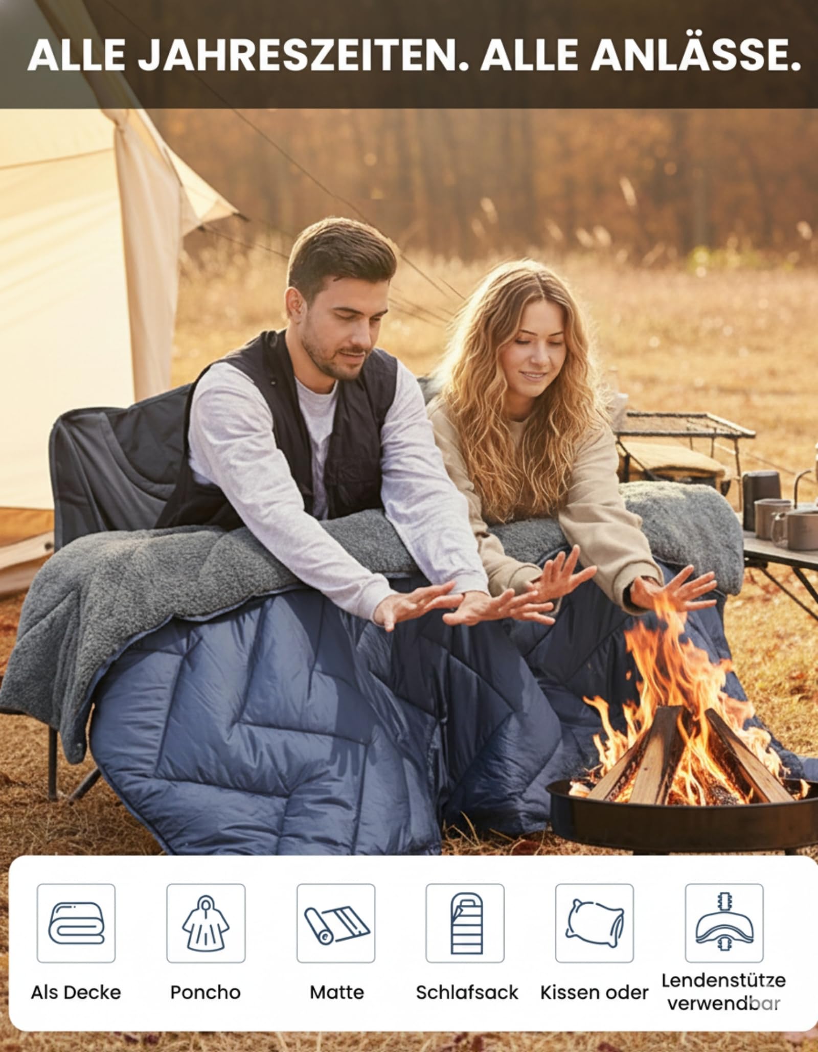 KingCamp Campingdecke Warm Thermal Sherpa & Ripstop,Extra Dick und wasserdichte, Reisedecke Ultraleicht,Große Outdoor-Decke für Camping, Picknicks, Strand, Stadien