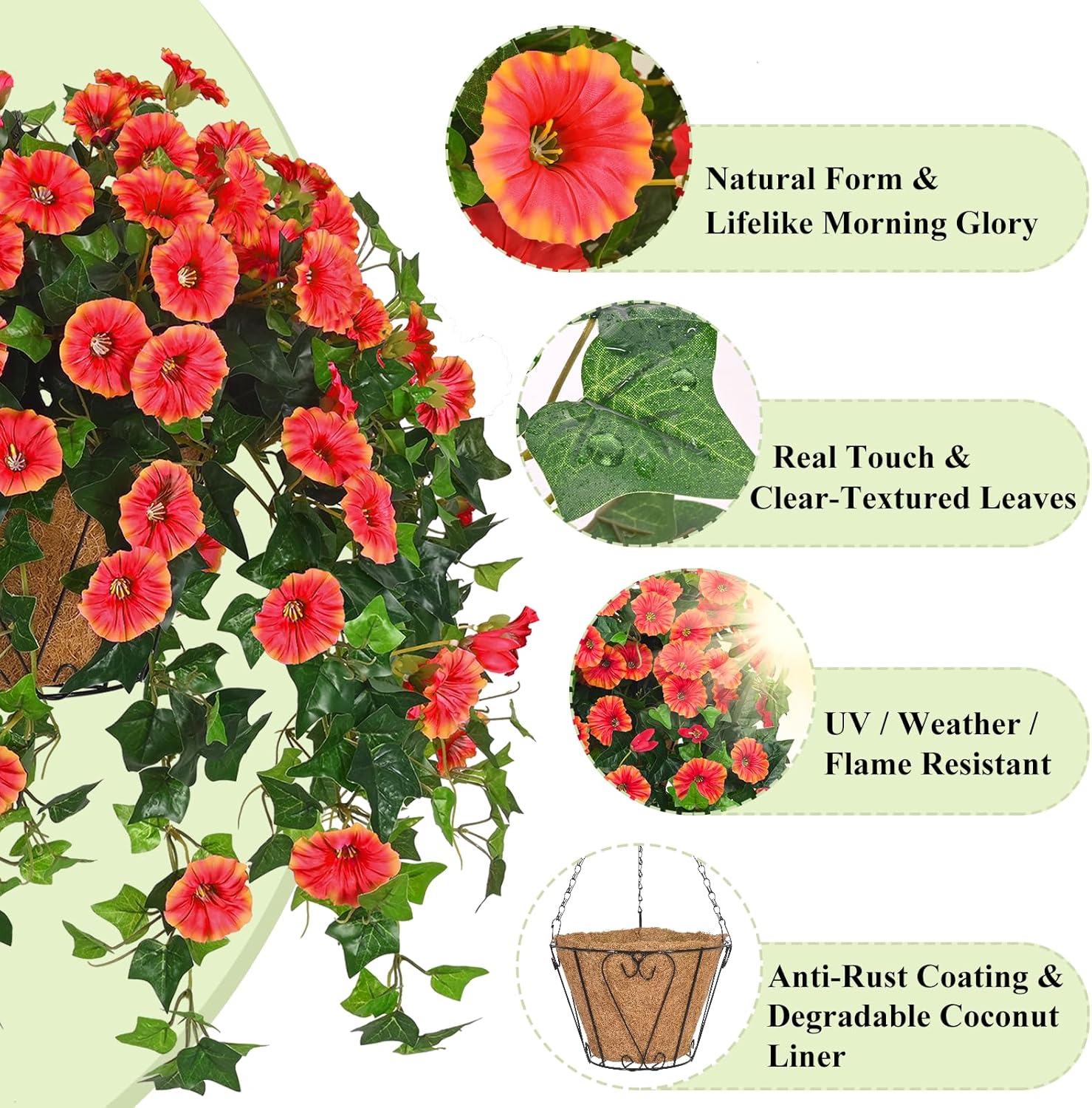 Waipfaru Outdoor Decorations for Porch - UV Resistant Hanging Baskets for Plants Outdoor, Fake Mums for Outside Planters for Urn Fillers Front Porch Patio Decor