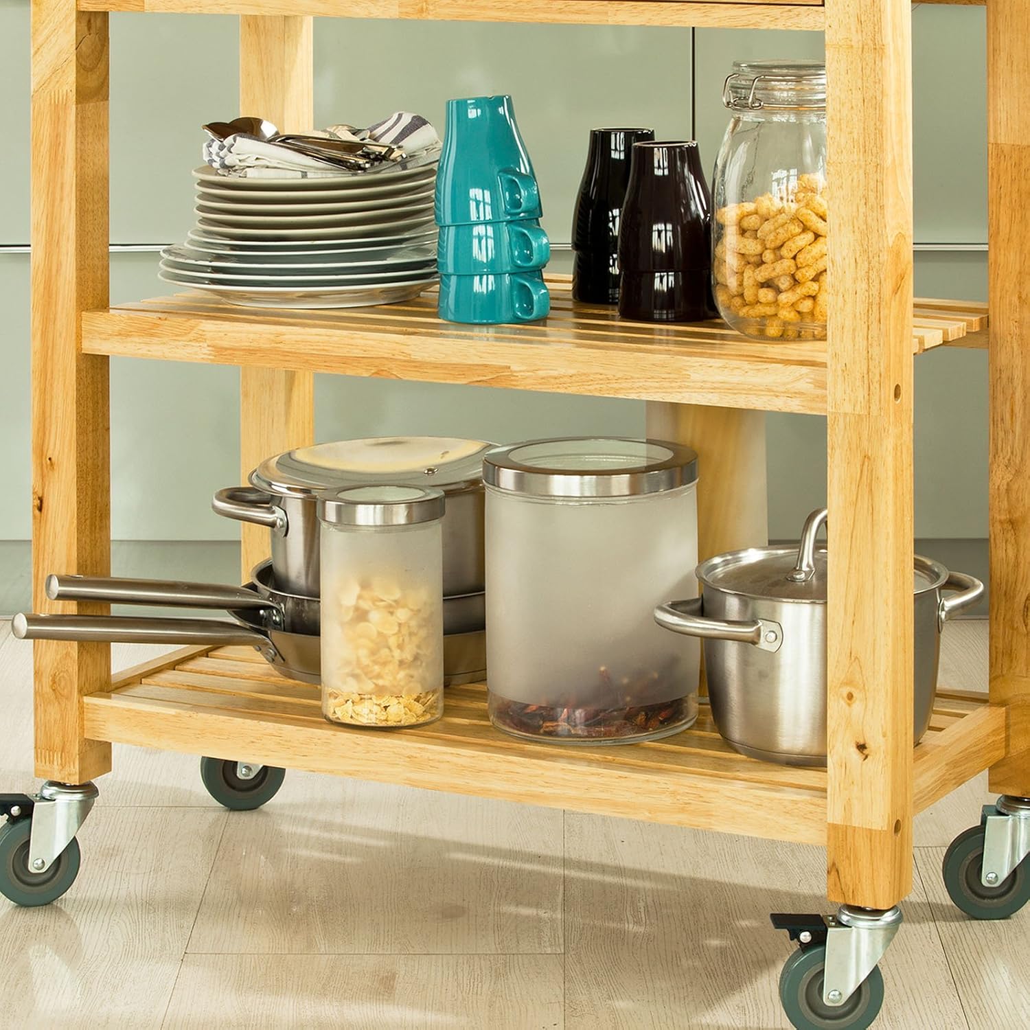 SoBuy FKW24-N Kitchen Trolley with items