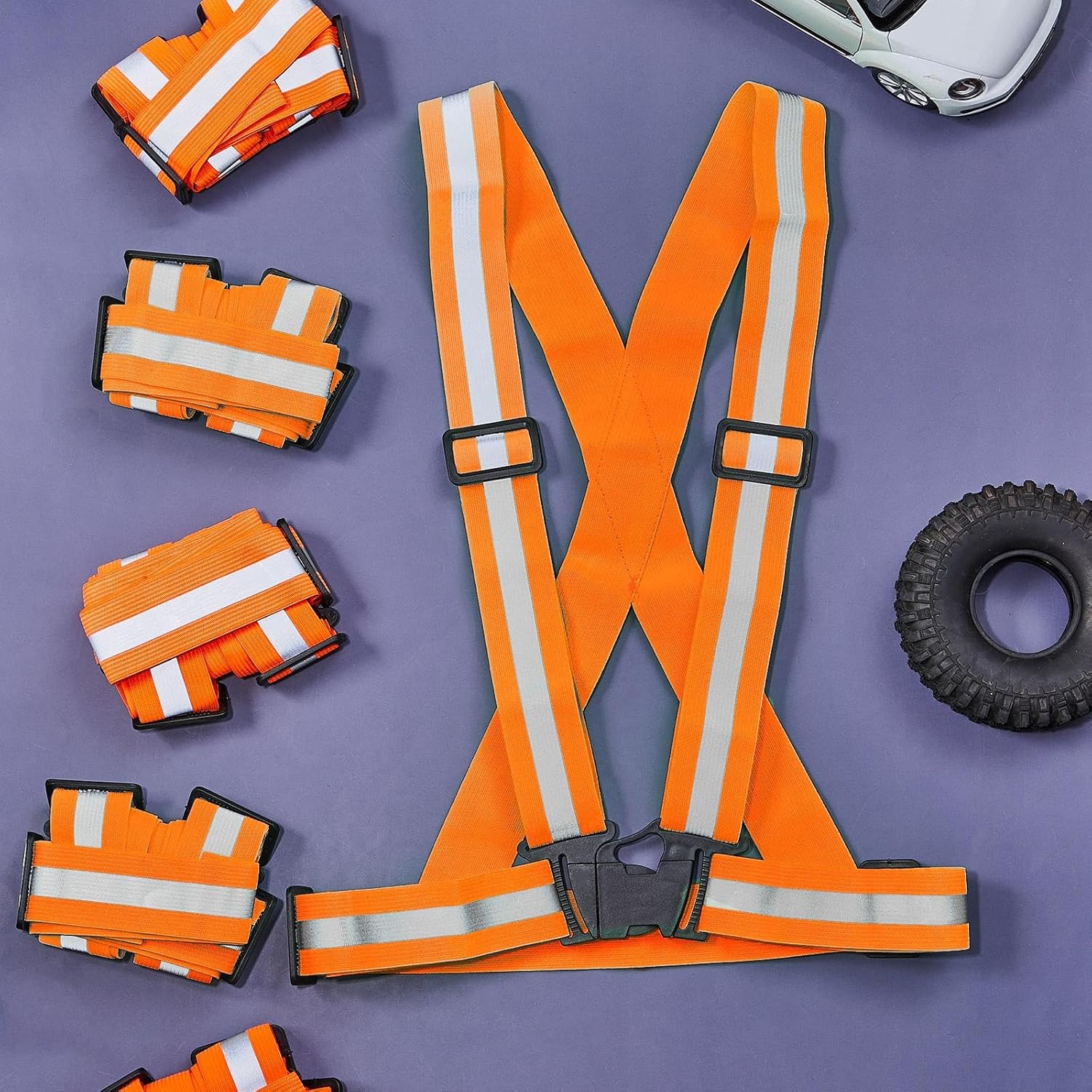 Hercicy 30 Pcs Reflective Vest High Visibility Safety Vests, Adjustable Running Gear Straps Lightweight Reflector for Construction (Orange)