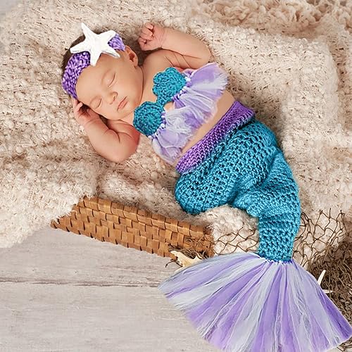 Miniatura 6 de Traje de bebé recién nacido, de ganchillo, accesorios de fotografía, brasier de sirena, trajes de cola para bebé, traje de fotos, ropa de ganchillo