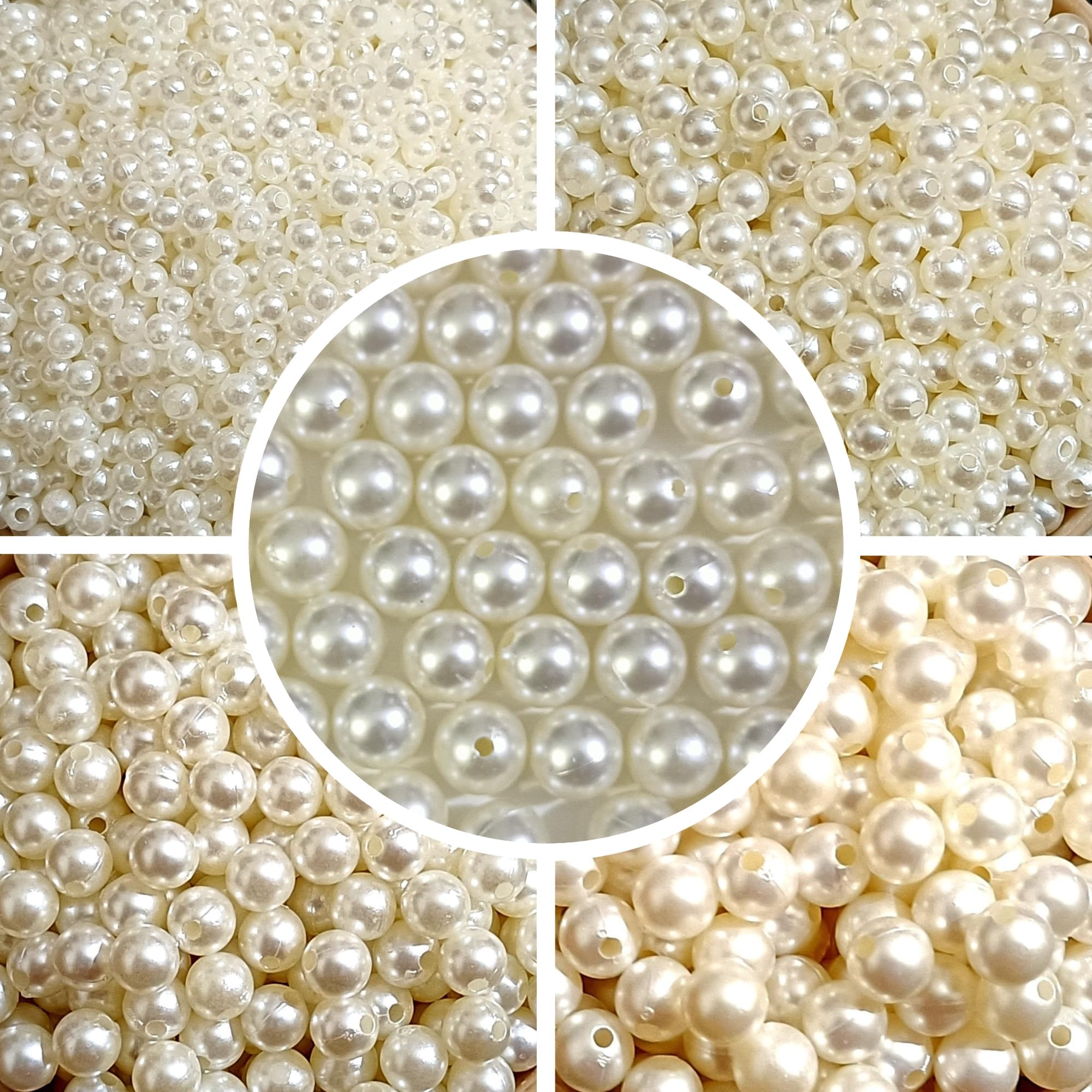 KwizyKwizy Pearl Beads Moti Combo For Jewelry Making 700 Pcs Acrylic Plastic Embroidery Art And Craft Kids DIY Making Beading Kids Sewing Crafts Decoration Purpose Loose Pearls With Holes For Bracelet Necklace Earring Bracelet Anklets Materials Purpose | Size 4,6,8,10,12MM | 5 Different Size | White Color