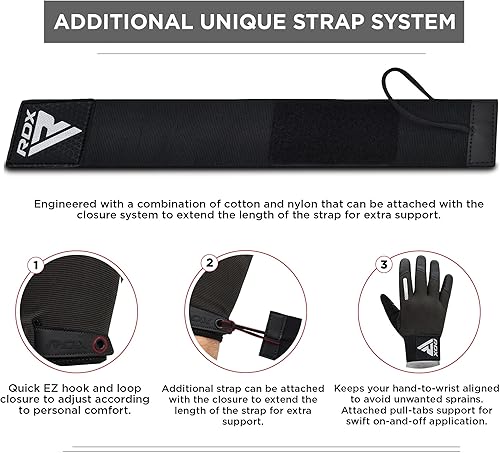 Miniatura 4 de RDX Guantes de levantamiento de pesas con soporte de muñeca, pantalla táctil, entrenamiento de gimnasio con dedos completos, agarre acolchado