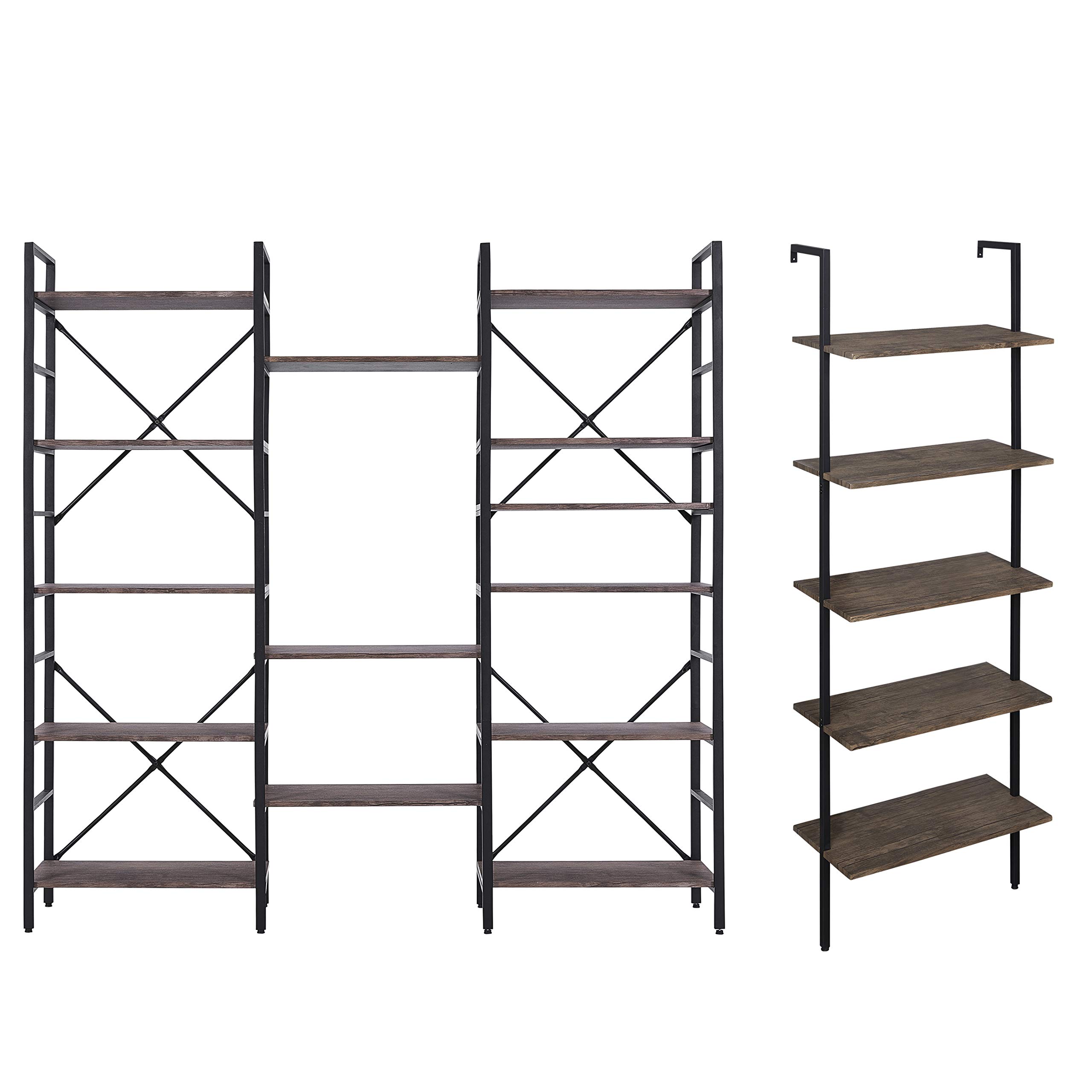 Buy SUPERJARE Triple Wide 5Tier Bookshelf and 5Tier Ladder Shelf