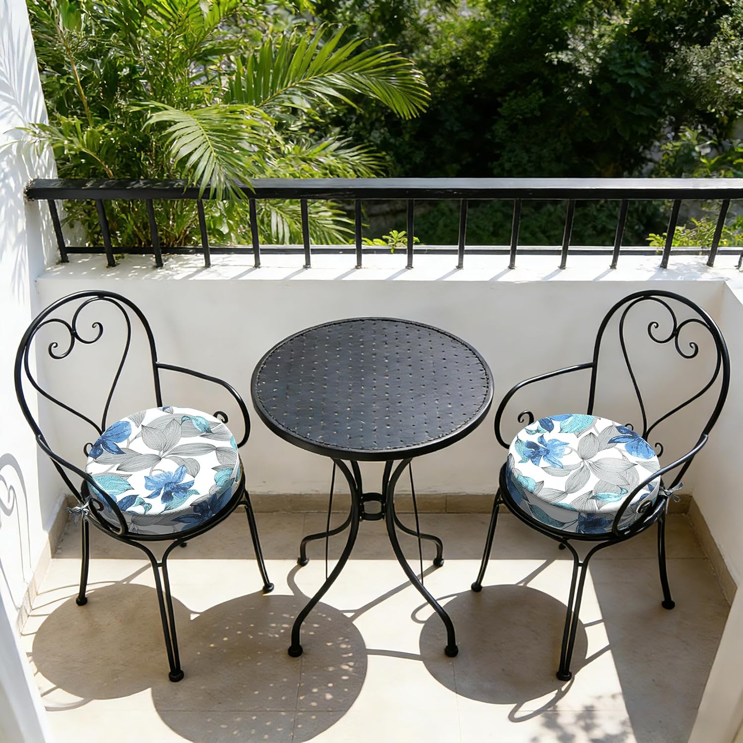 TWELAR Outdoor Bistro Chair Cushions for Patio Furniture,Patio Bistro Round Foam Seat Cushion with Ties,15" D x 2.5" H,Clemens Noir Blue