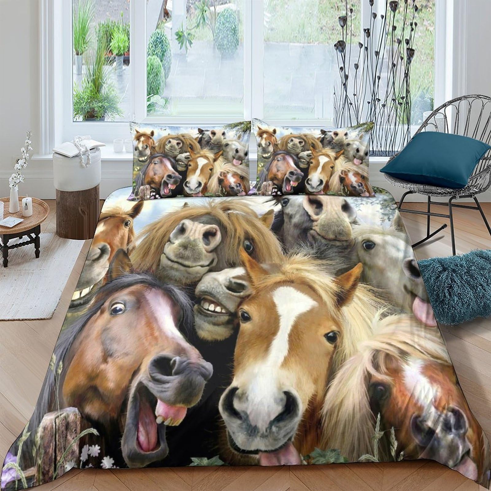 Ctjqhvkz Style-10 3D Printed Funny Horse Fitted Sheet Microfiber Soft Animal Group Bed Sheet For Bedroom Dorm Bed Protection Decor Single（135X200cm）